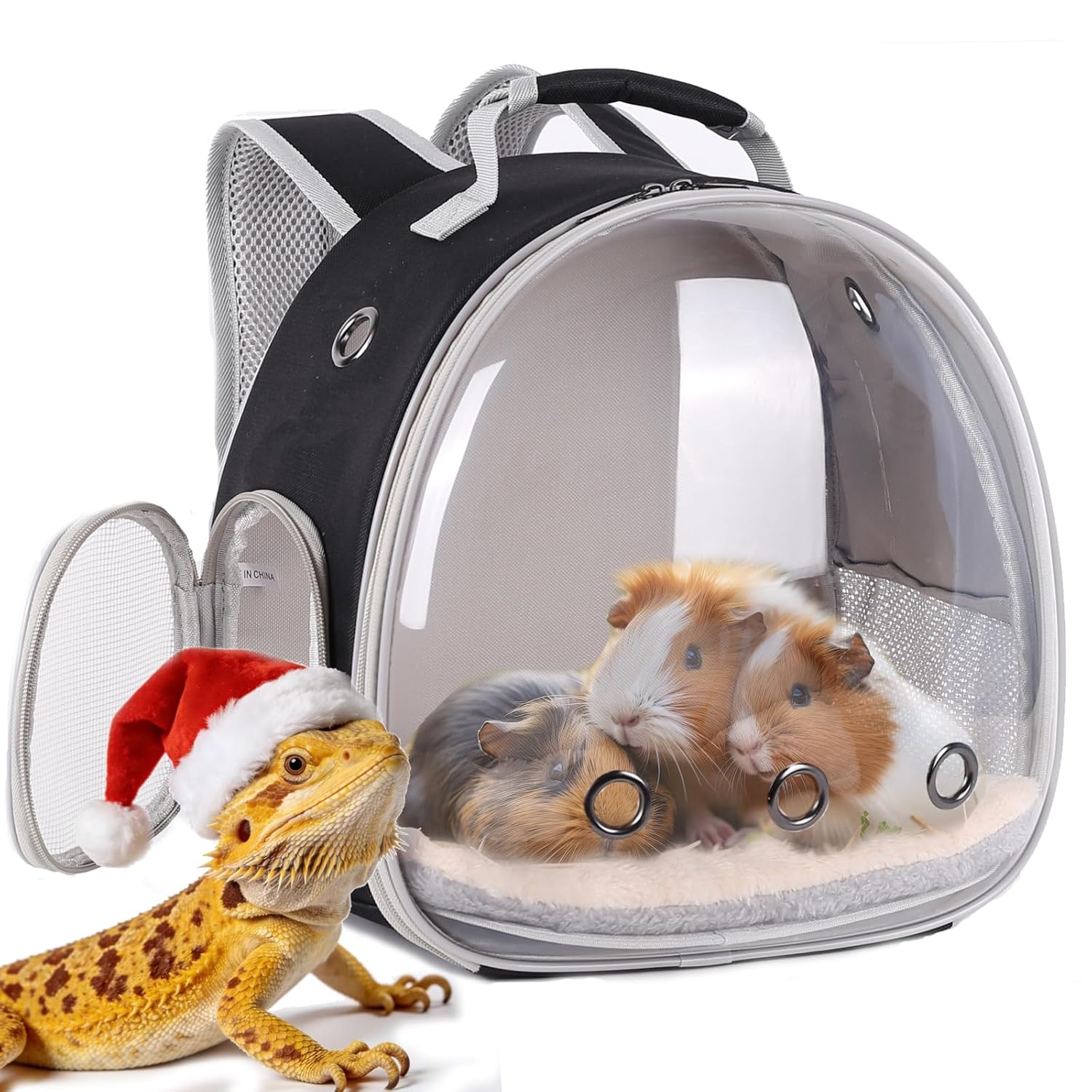 Portable Travel pet Backpack Carrier with Self Warming Pet Bed Set, Guinea Pig Carrier for 2,Reptile Travel Carrier for Lizards Sugar Glider Hedgehog Rat Parrot Birds Breathable...