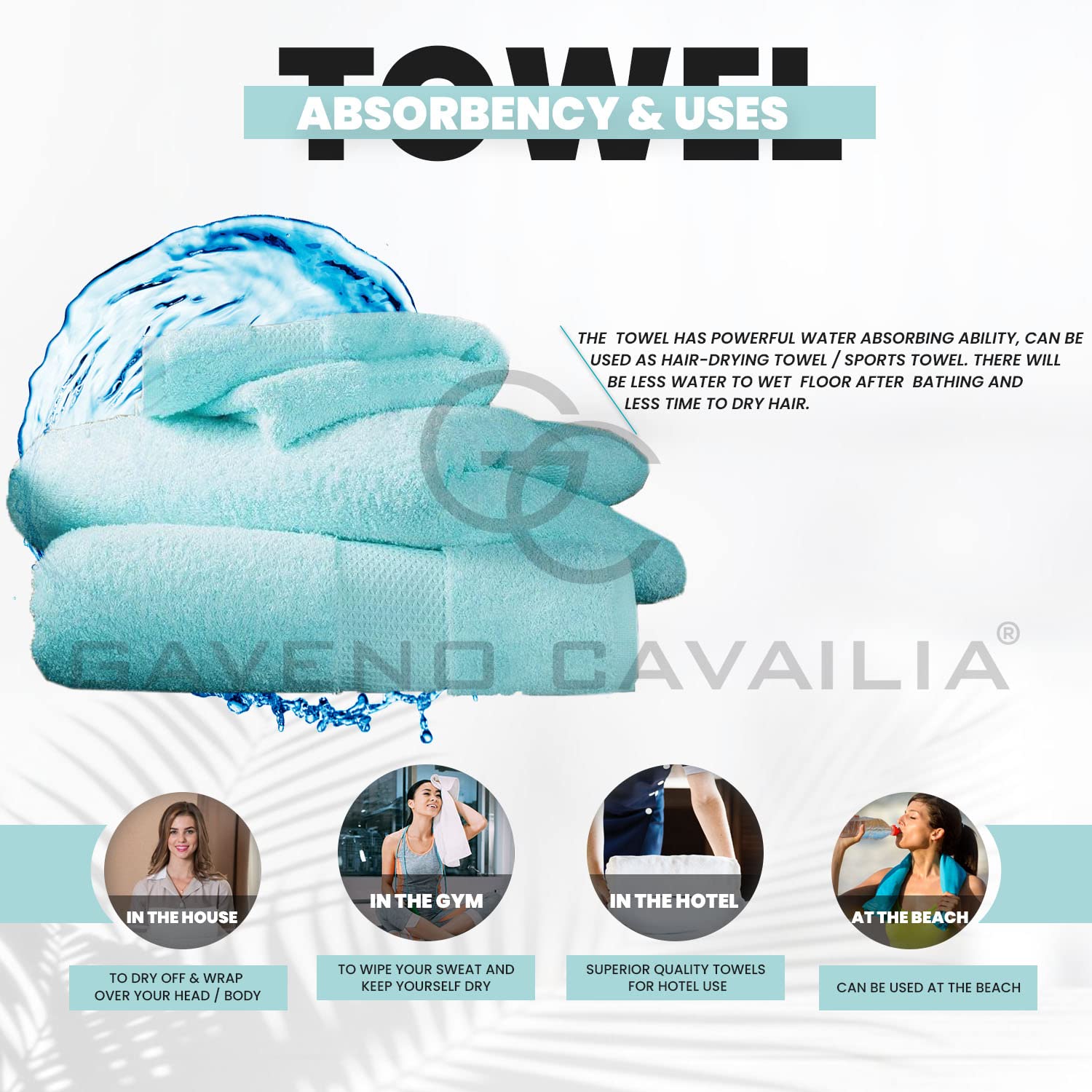 GC GAVENO CAVAILIA 700 GSM Premium Quality Hand Towels, Extra Absorbent 4pk 100% Ringspun Cotton Towel, Turquoise, 4PK - Image 4