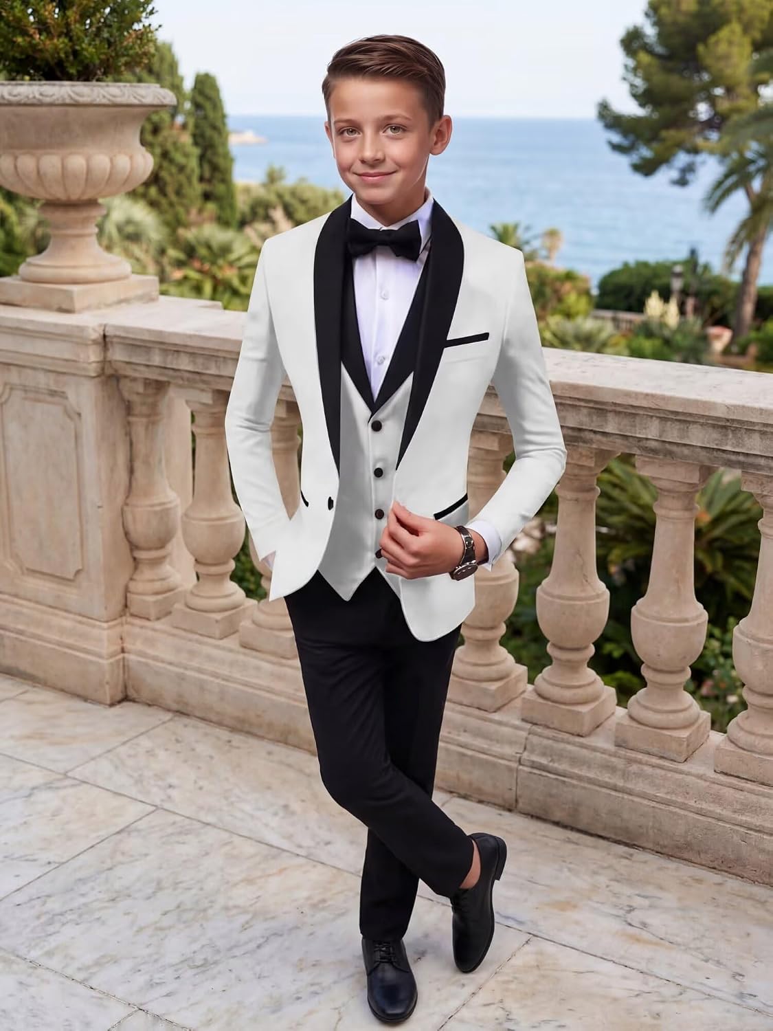 Boys Suits Slim Fit 3 Piece, Formal Kids Suit Tuxedo Toddler Suit for Boys Dress Jacket Vest Pants Set Boys' Suits