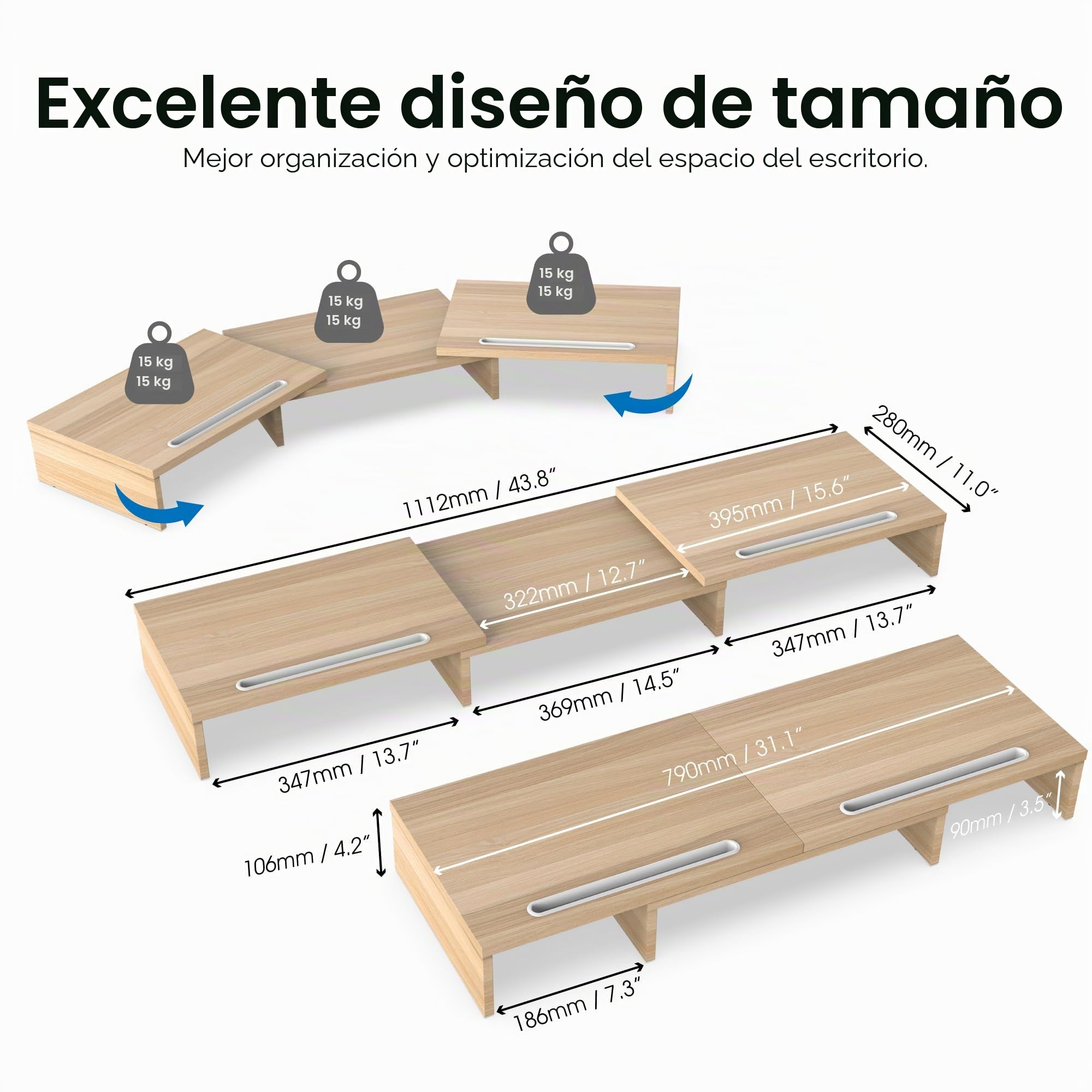 FITUEYES Soporte Monitor Elevador Monitor de Madera con 2 Soporte para Teléfono, Longitud y Ángulos Ajustables para 2 Monitores 79-111,2 x 27 x 10,5cm (Amarillo) DT111106WO