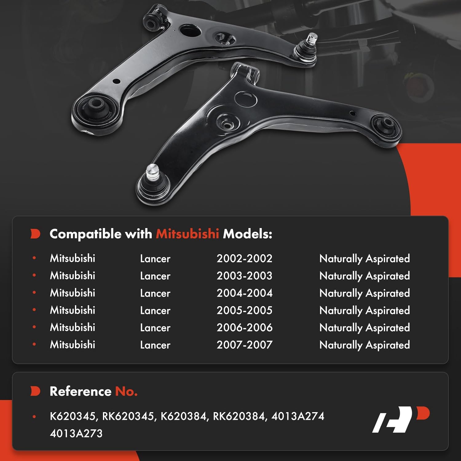 A-Premium 2 x Front Lower Control Arm, with Ball Joint & Bushing, Compatible with Mitsubishi Lancer 2002-2007