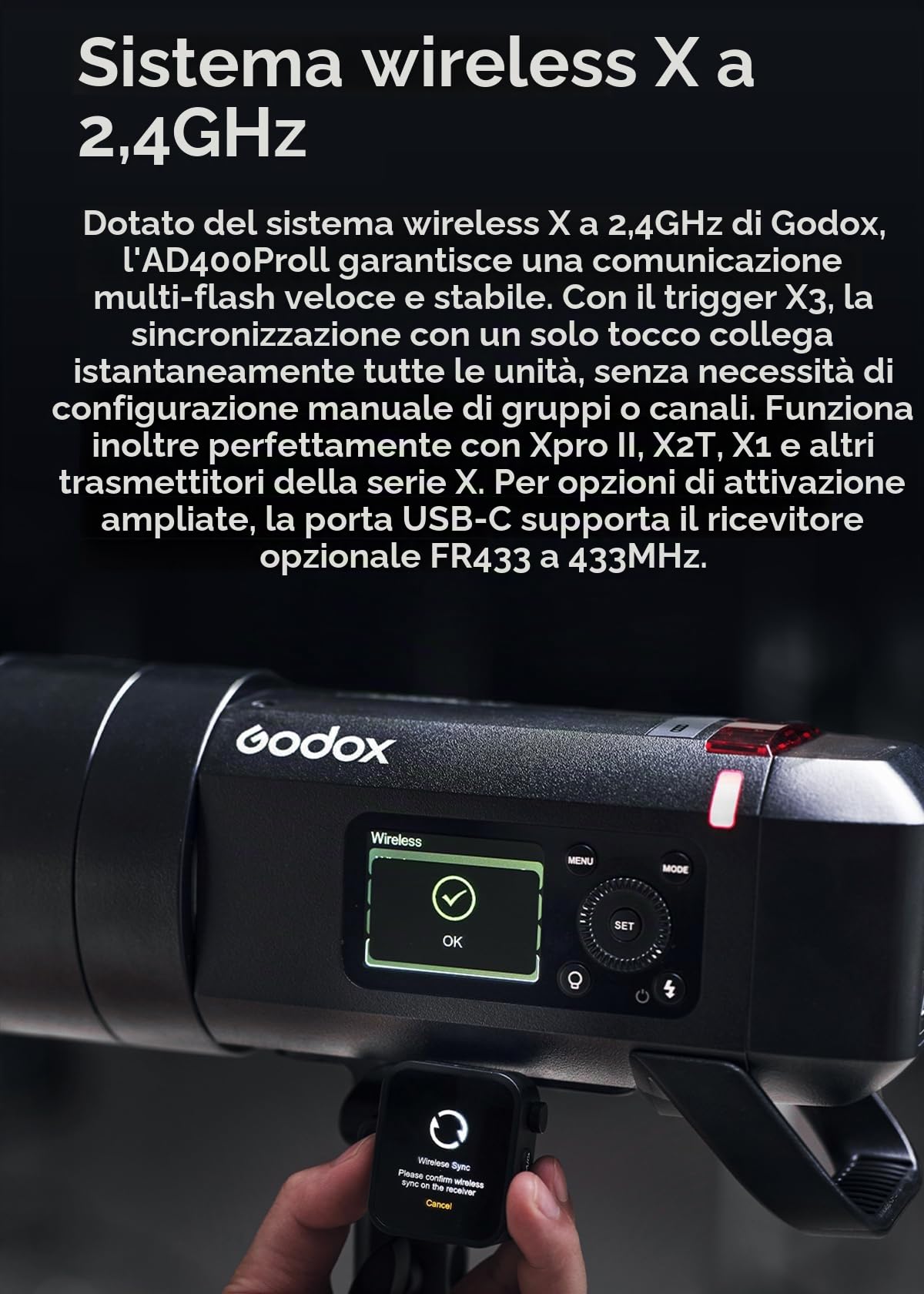 GODOX AD400 Pro II TTL - Adattatore per fotocamera 400 Ws, Bowens Speedlight 2,4 G Wireless X HSS 1/8000s, tempo di ricarica 0,01 – 1s, luce di regolazione a LED, GODOX AD400PRO II Flash per Canon