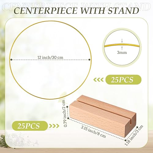 Miniatura 2 de Zhengmy Juego de 25 aros florales de metal de 12 pulgadas para centro de mesa de macramé con soporte, anillos redondos para atrapasueños para