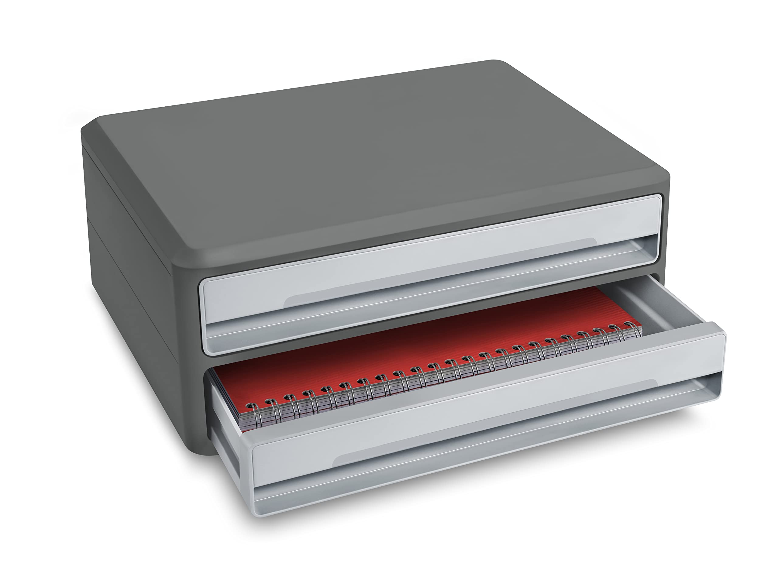 CEP Support d'écran PC ordinateur Module de Rangement 2 Tiroirs Réhausseur de moniteur MoovUp Gris Plastique Recyclé