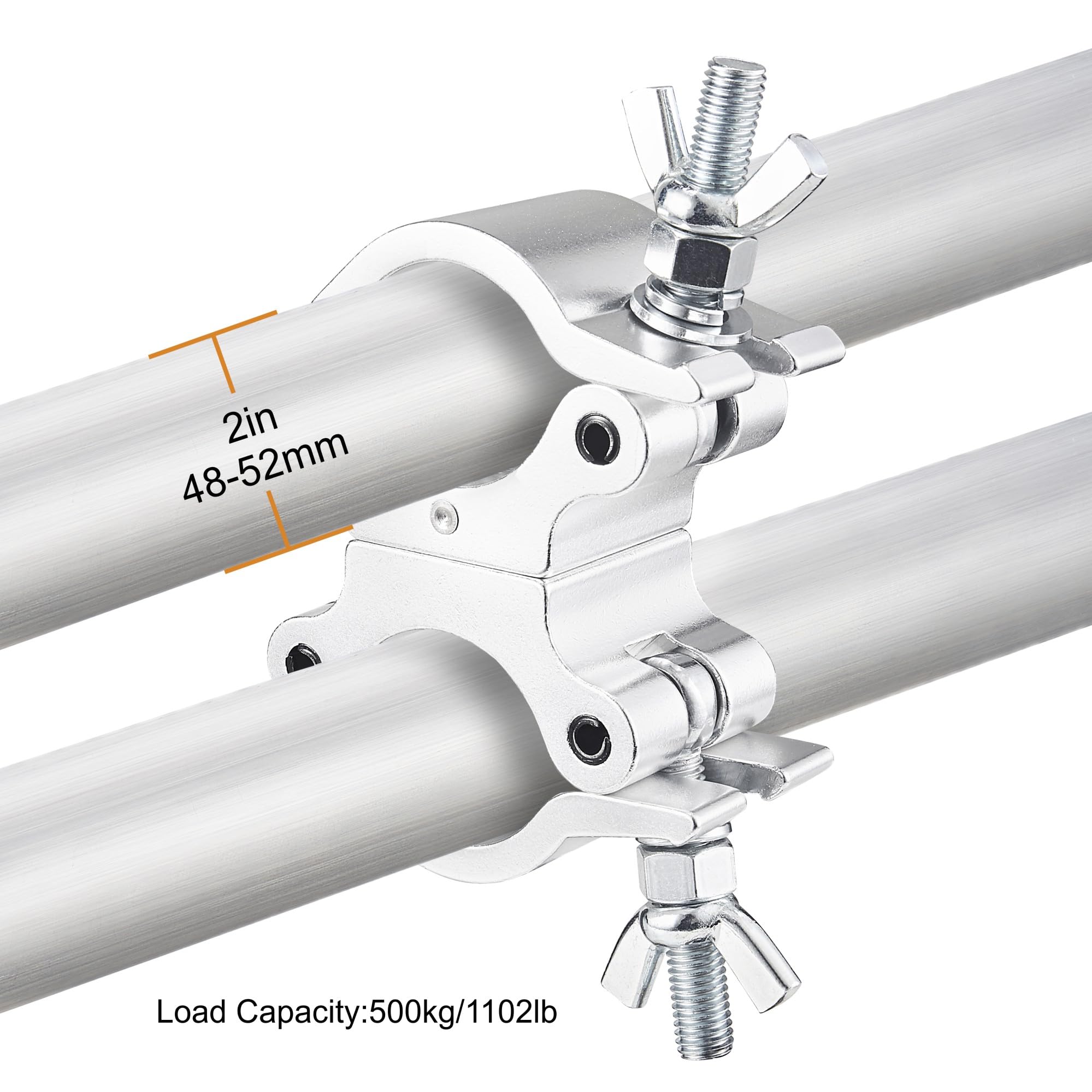 Abrazadera giratoria Pro TUV de 5 cm, 2 paquetes de 2 unidades de acoplador giratorio de 500 kg, abrazaderas de armadura de 50 mm, giro de doble cabeza según sea necesario, dos abrazaderas