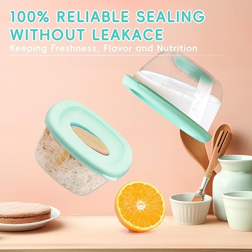 Miniatura 5 de Recipientes de almacenamiento de alimentos para bebés a prueba de fugas, paquete de 12 4 onzas libres de BPA para congelador y microondas con tapas