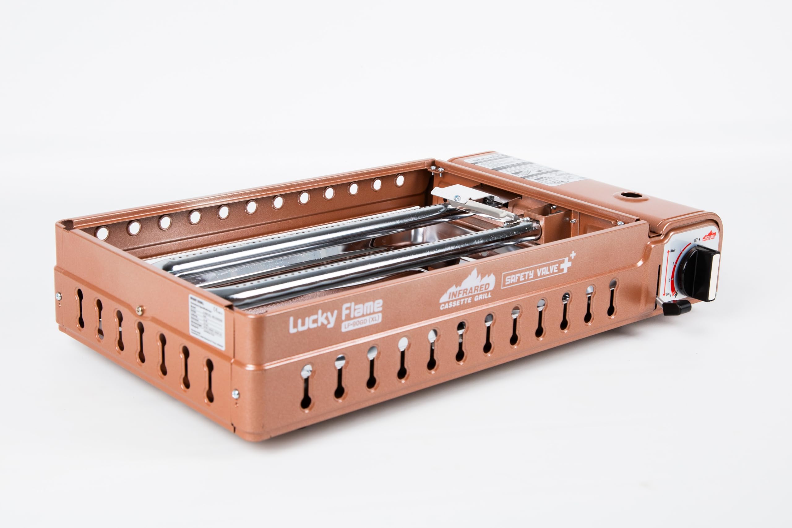 Lucky Flame LF-90GD(XL) Gasgrill/Campinggrill für MSF-1A 227g Kartuschen, Piezo-Zündung und Automatischer Gasabschaltung