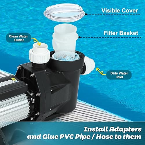 Miniatura 5 de Bomba de piscina de 2.5 HP en sobre el suelo, bombas de agua de piscina de una sola velocidad de 110V-120V 8240GPH sobre el suelo con cesta de filtro