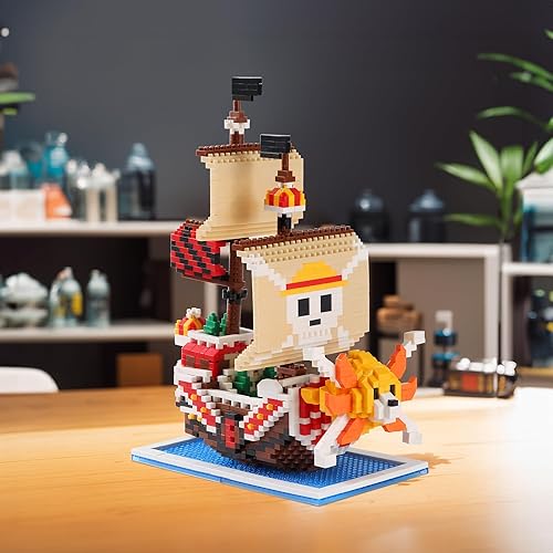 Miniatura 2 de MACTANO Anime - Juego de construcción de barco pirata Luffy Thousand Sunny de 1 pieza, modelo de mini bloque de barco pirata, juguete para niños y