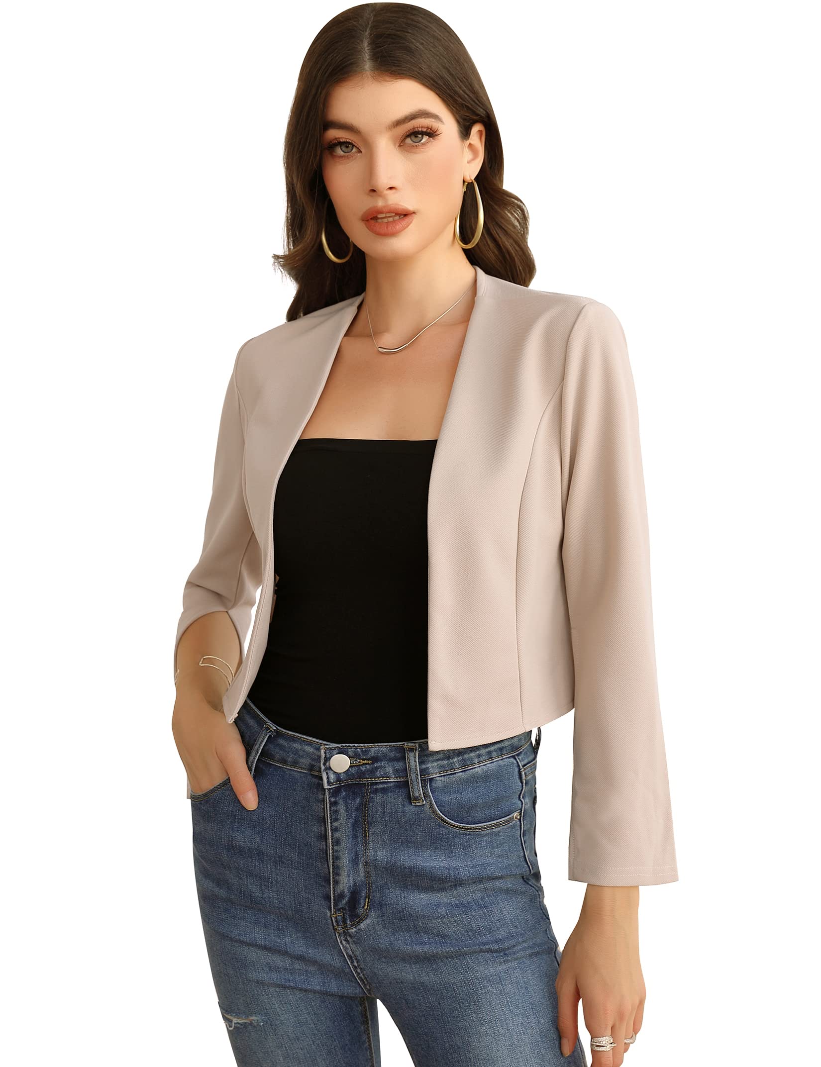 KOJOOIN Damen Bolero Festlich 3/4 Ärmel Chiffon Bolero Hochzeit Elegante Bolerojacke auf Kleider Beige,S