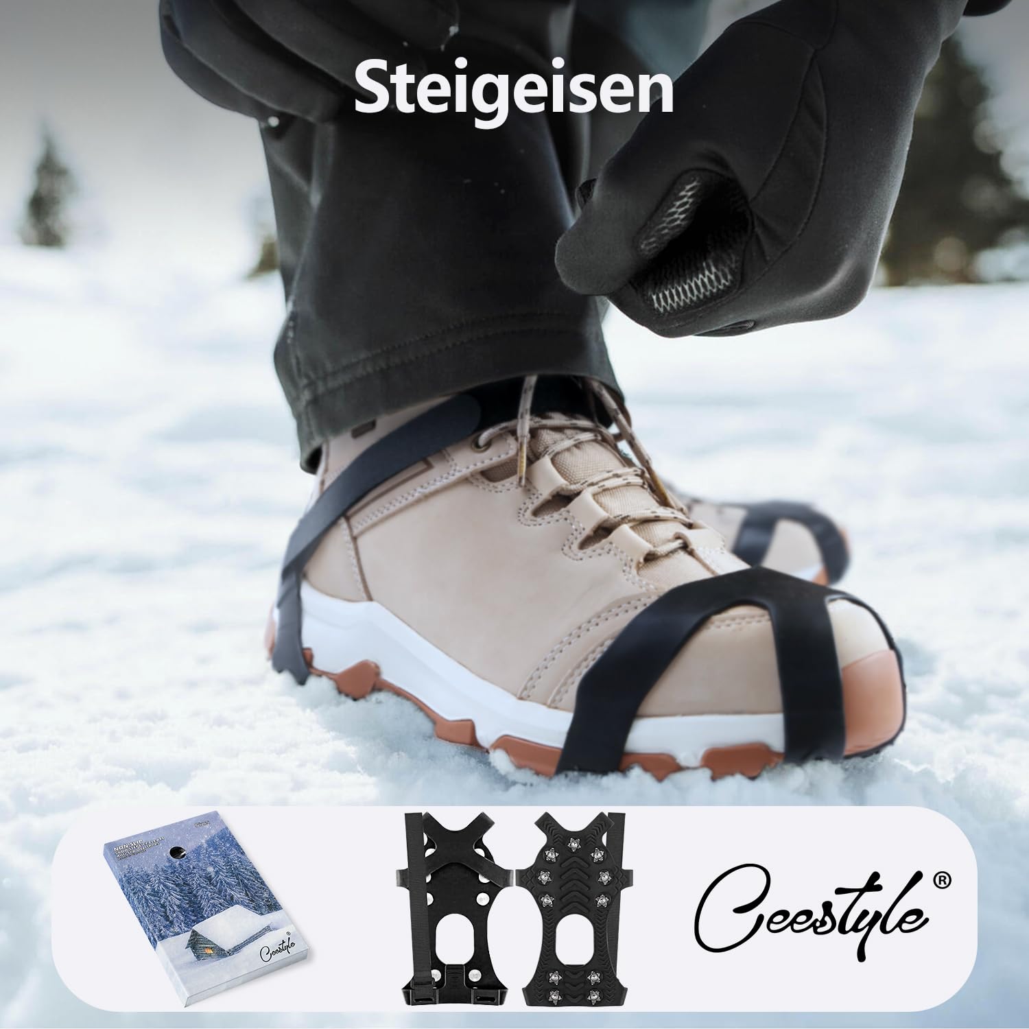 Steigeisen für Bergschuhe mit 11 Zähne Verdickte Schuhkrallen aus Edelstahl Anti-Rutsch Schuhspikes für Wandern Trail Running Trekking Winter Outdoor