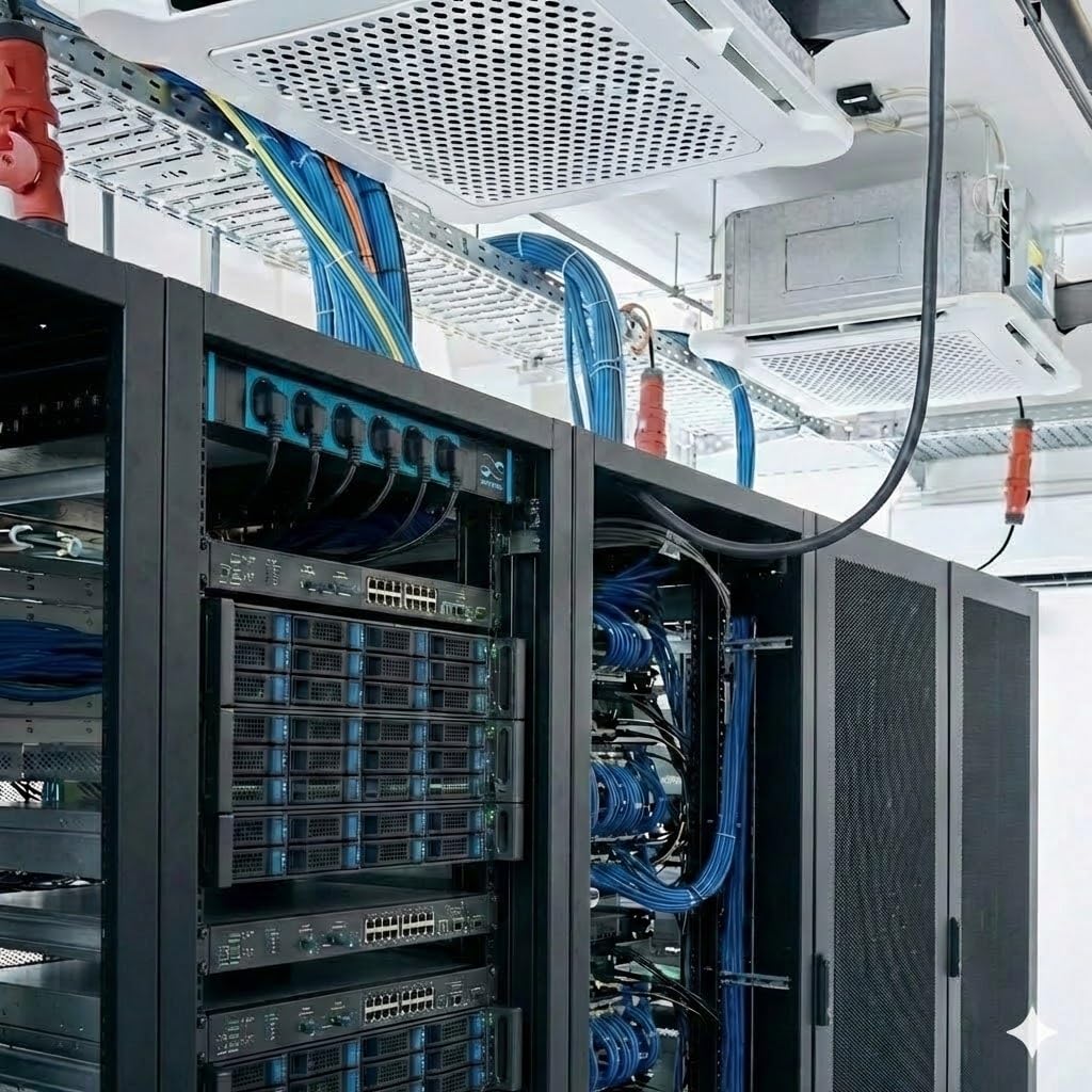 Infitronic - INSV1008 – 19 cali listwa zasilająca, rozdzielacz prądu 1 HE CEE 16 A z 3 oddzielnymi obwodami + wtyczka Mennekes