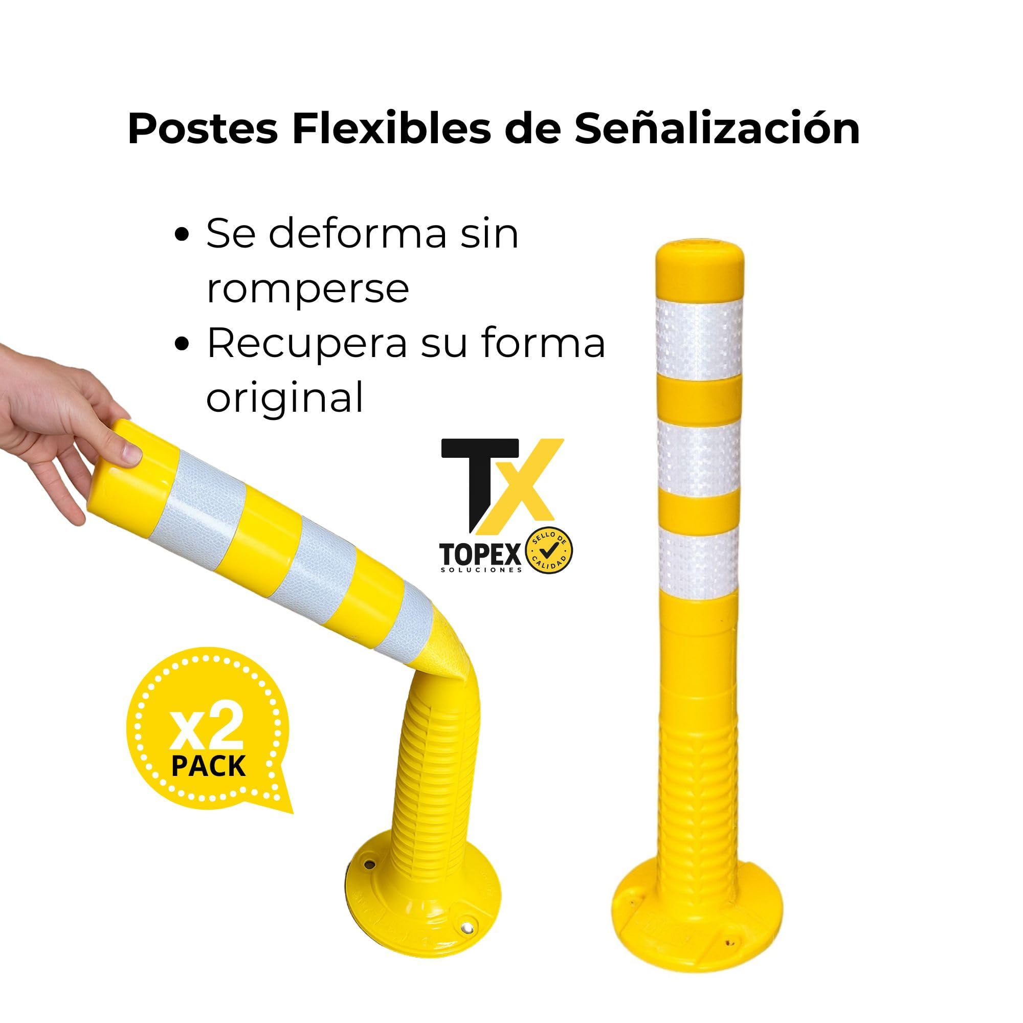 Bolardo Flexible Señalización Amarillo Reflectante – Poste Delimitador Parking y Tráfico – 750 mm Ø80 mm – Base Atornillada – Pack 2