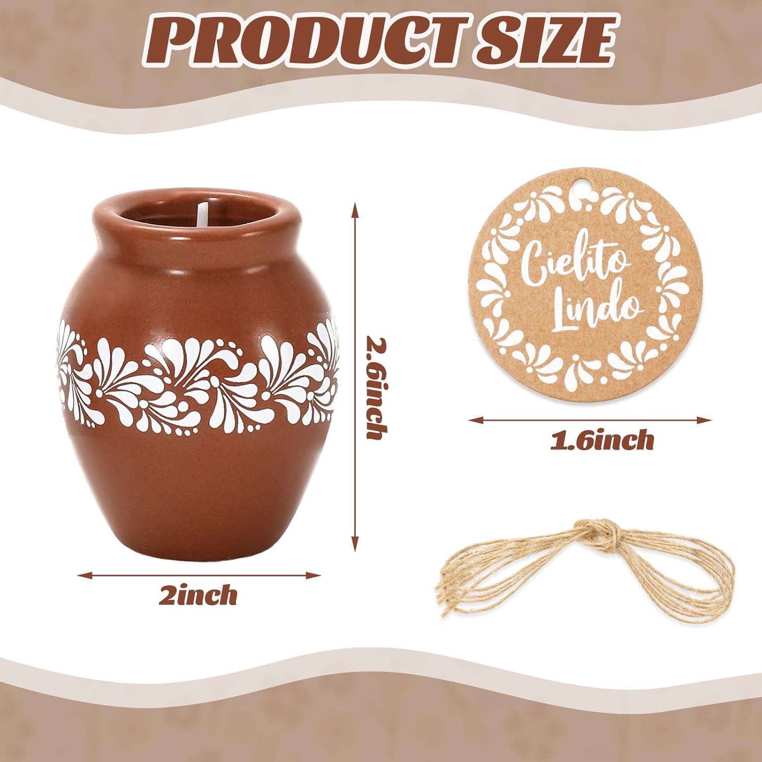 12 Sets Cielito Lindo Candles Terracotta Flower Clay Pottery Jar Candles with Paper Tags for Mexican Fiesta Cinco De Mayo Birthday Baby Shower Wedding Party Decoration