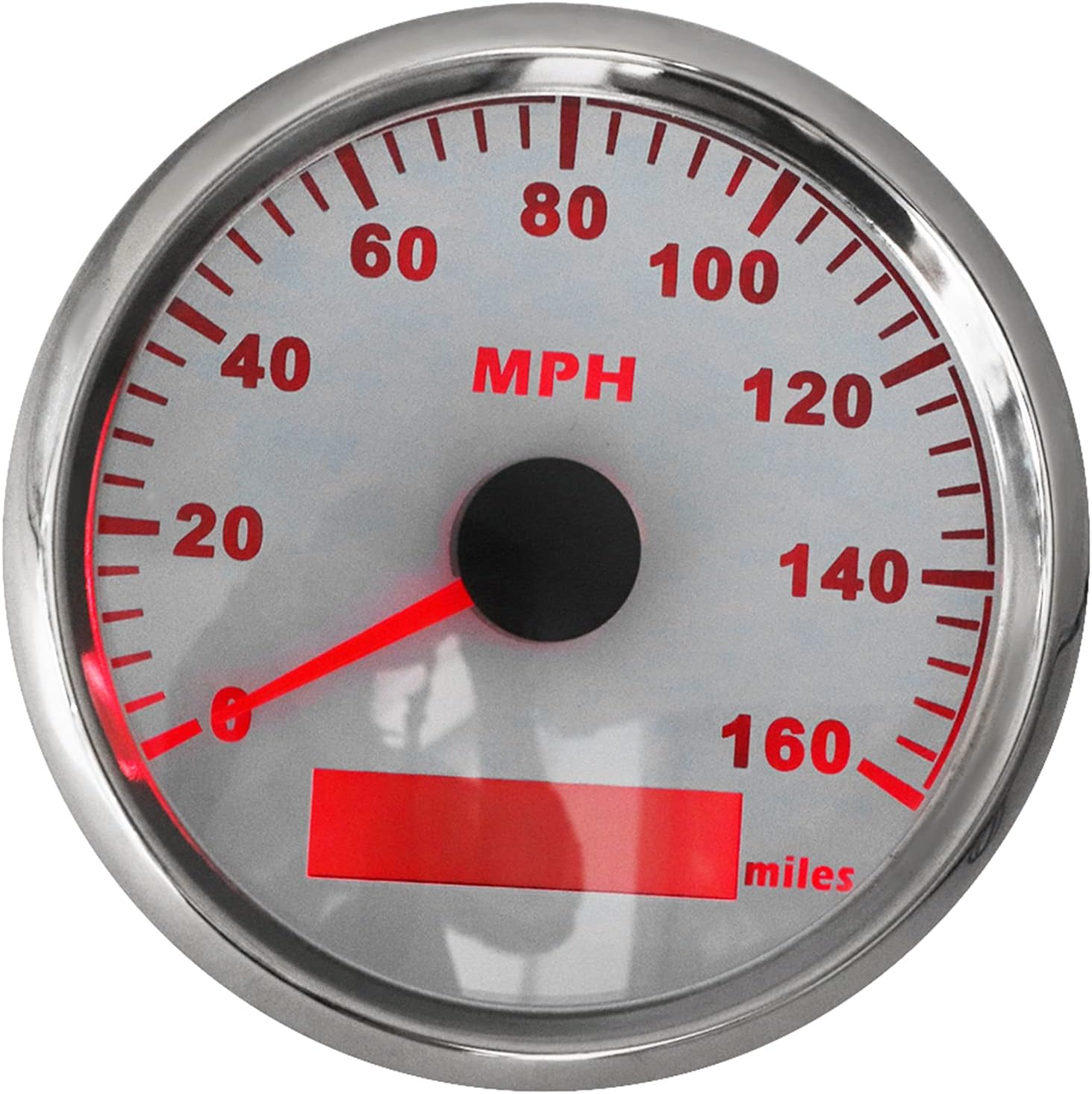 KAOLALI Speedometer for Boat (Shipped from USA) Motorcycle Car Waterproof Speedometer 0-160 MPH White Stainless Steel Bezel with Black Dial Anti-Fog Red LED Odometer 85MM