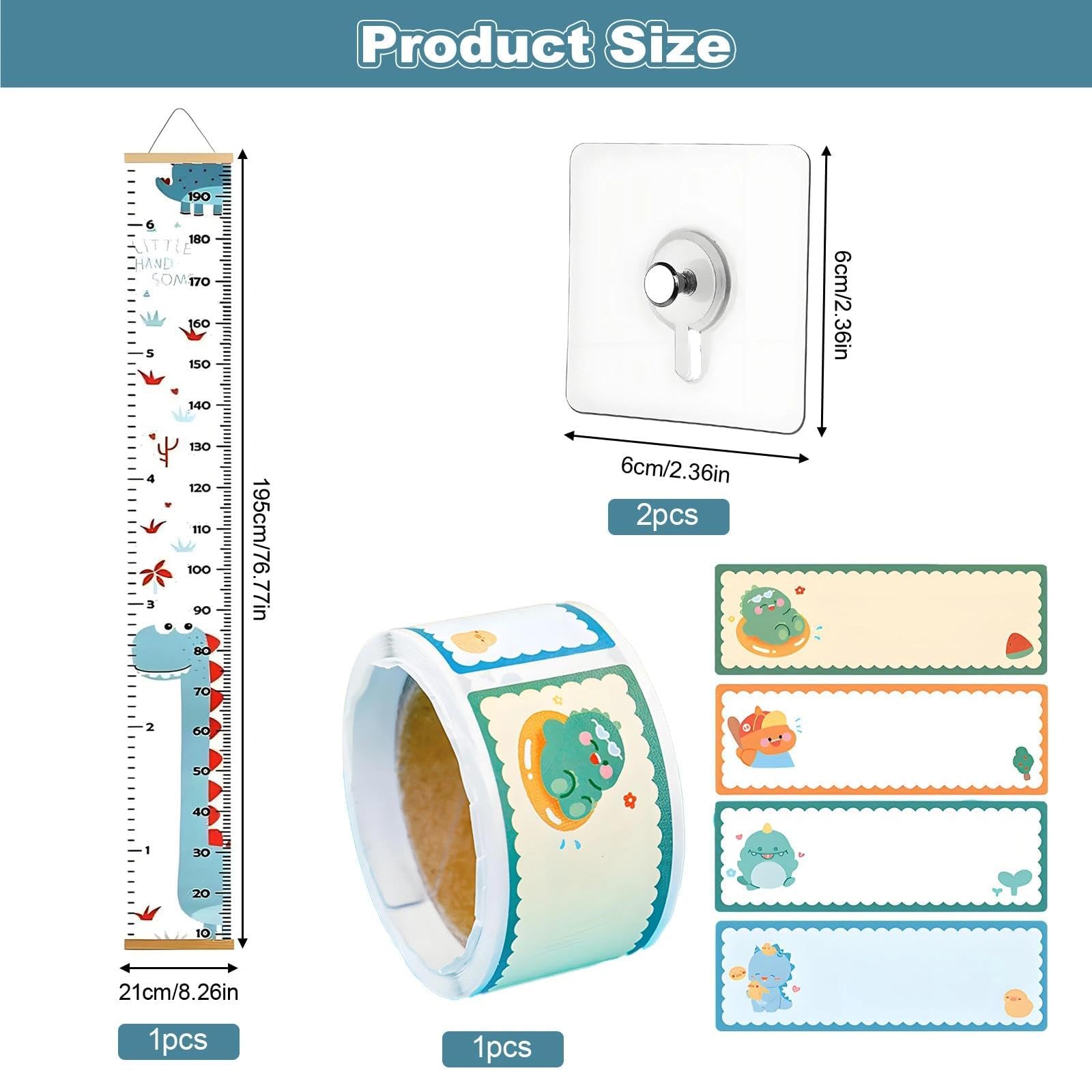 Height Chart for Kids Wooden Kids Height Wall Chart, with Height Stickers & 2PCS Hooks - Image 2