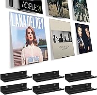 Vista 1 de BiJun Soporte de pared de vinilo, 6 unidades, soporte de vinilo de metal negro, estante de exhibición de pared para álbumes, LP, minimalista, juego