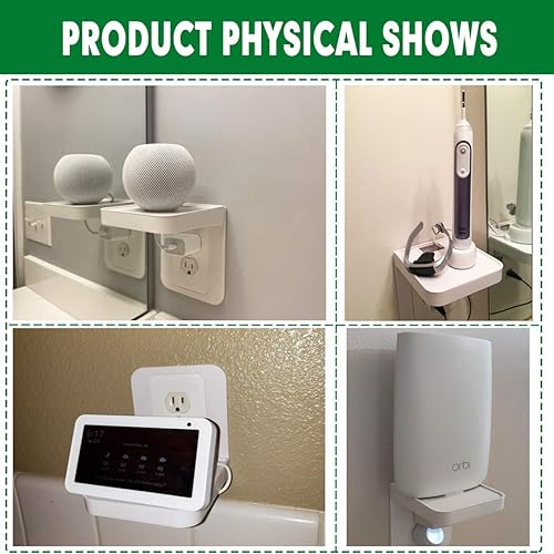 Miniatura 8 de Soporte de Estante para Tomacorriente Compatible con Receptáculo Decorador, Decoración de Baño con Gestión de Cables Integrada, Ahorro de Espacio