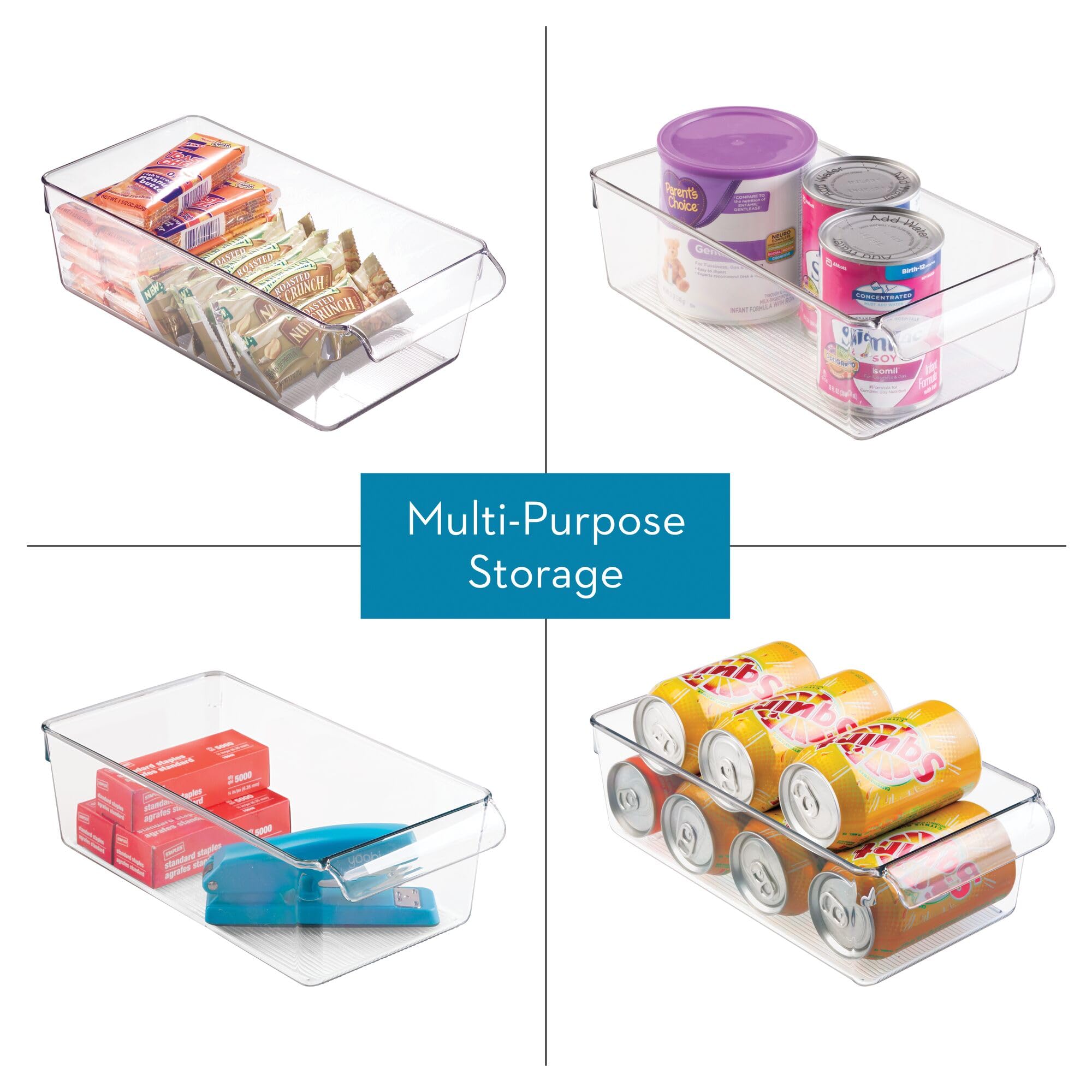iDesign - Contenedor de almacenamiento para nevera con asa, bandeja para nevera para carnes y quesos, juego de 4, transparente