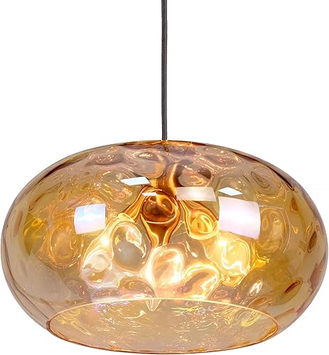 Miniatura 2 de Lámpara colgante grande de cristal, pantalla martillada de 14 pulgadas, lámpara colgante de 3 luces de latón dorado para comedor, sala de estar,