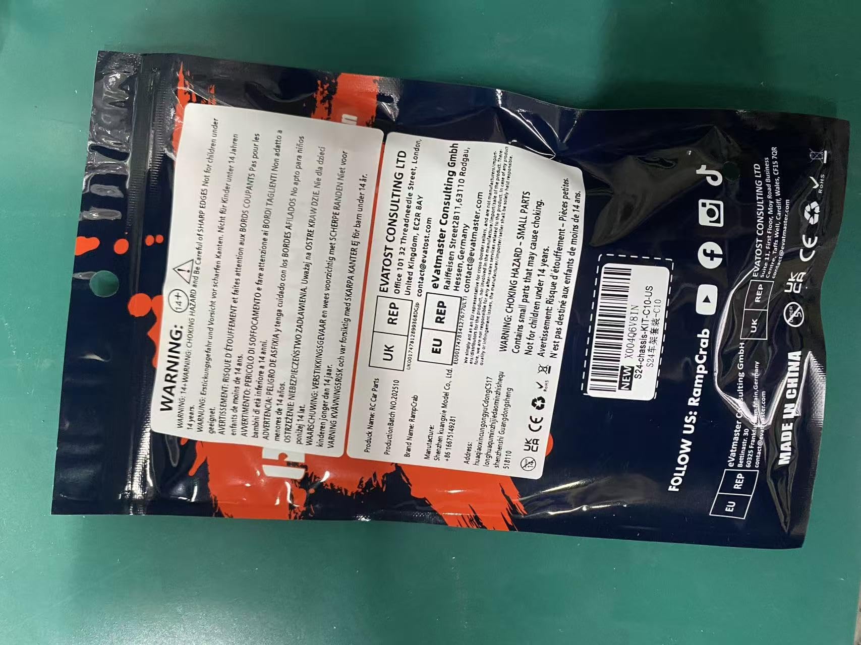 RampCrab Kit telaio in fibra di carbonio per SCX24, slitta angolare 7°, kit telaio LCG per SCX24 C10, JLU, Bronco, parte di aggiornamento