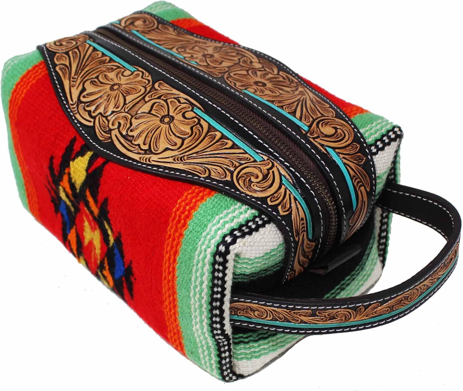 CHALLENGER Men's Western Rodeo Fashion Sunflower Hand-Tooled Genuine Leather Cowhide Travel Toiletry Dopp Kit wool Bag 18FK02