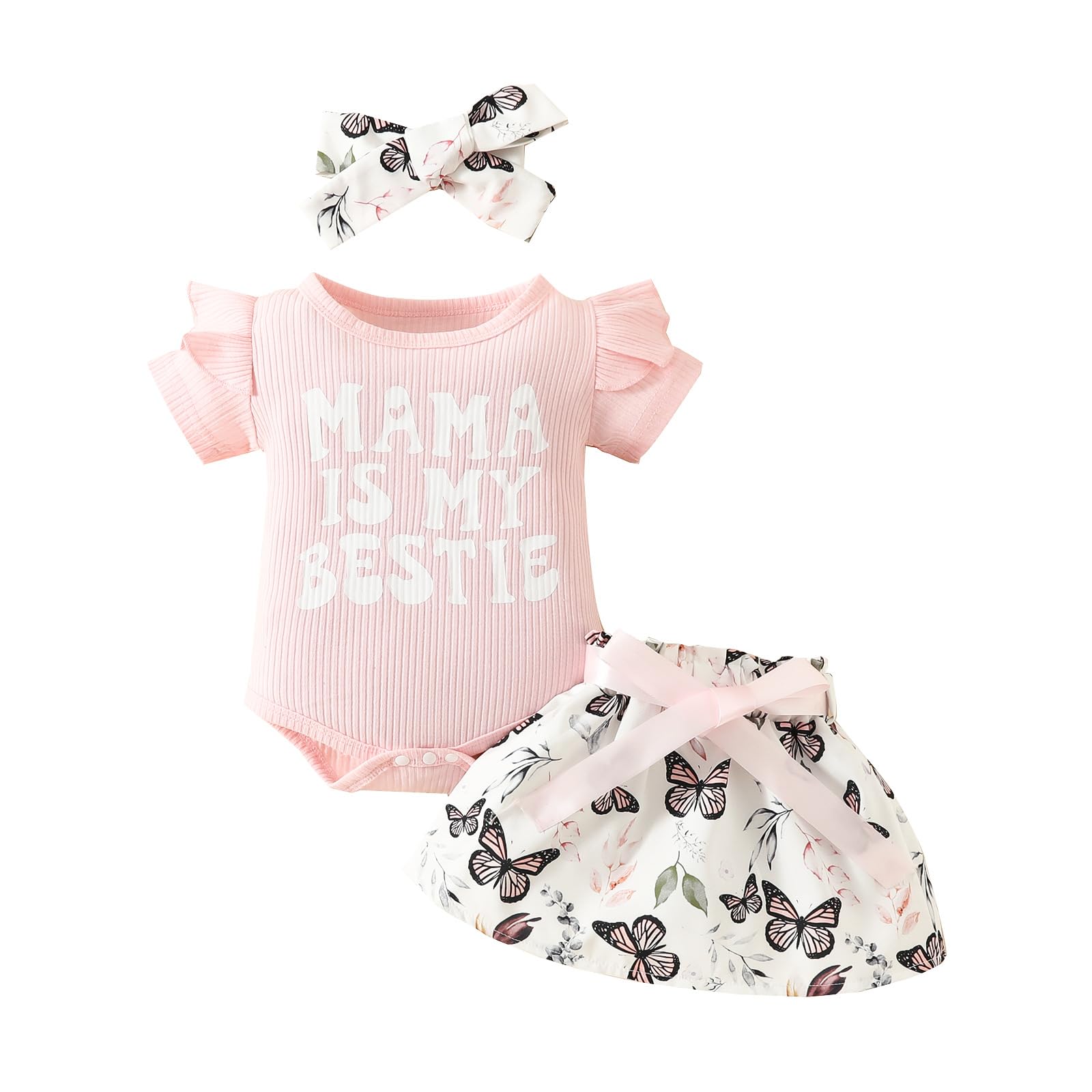 xuntao Conjunto Ropa Bebe Niña Vestidos Algodon Mono De Manga Corta +Pantalón de Floral+Banda para 0-18 Meses