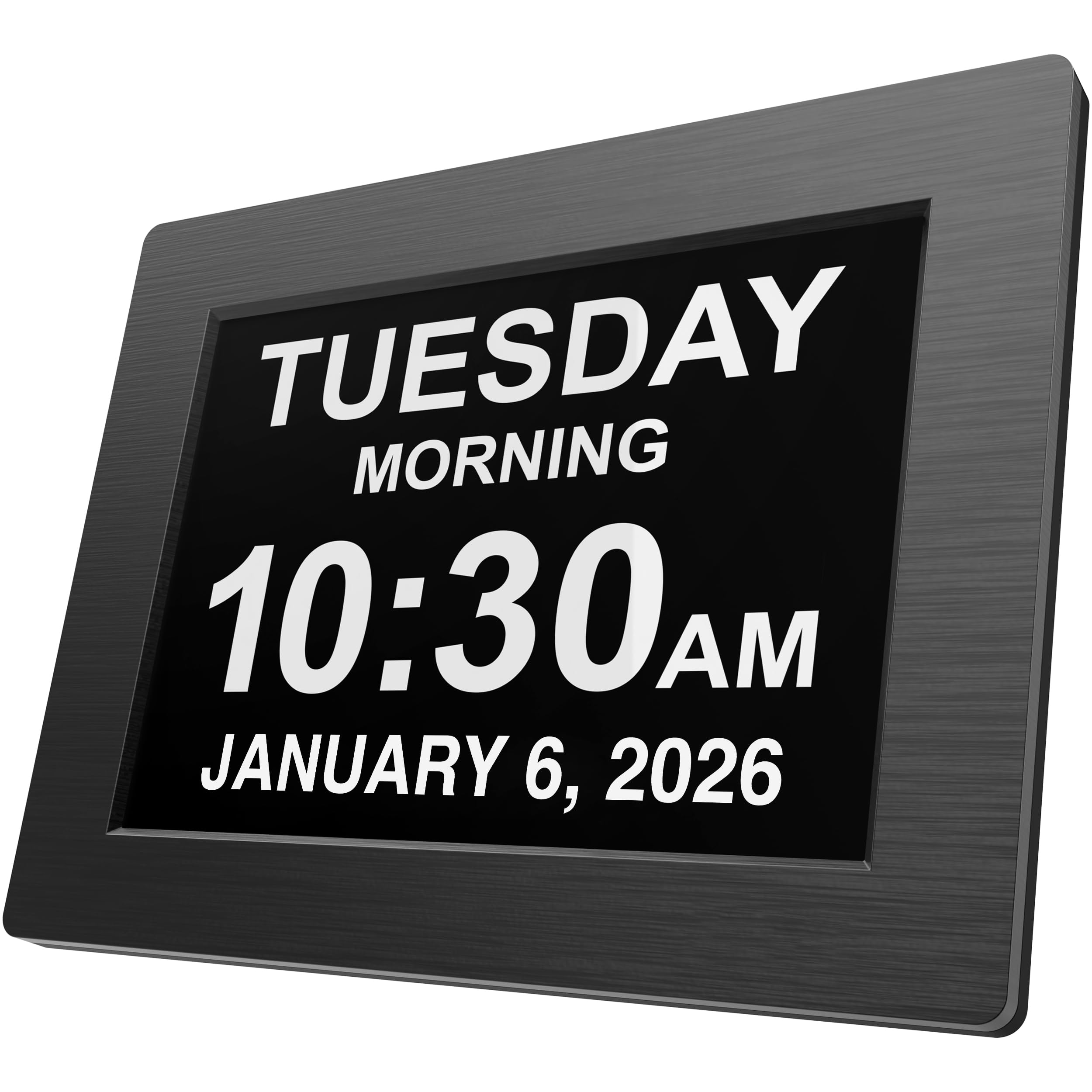 American Lifetime Large Digital Wall Clock for Seniors, Black Polished, 8-Inch High Resolution Display, Easy to Read, Customizable Alarms, Auto-Dimming, Multi-Language Support, Battery Backup