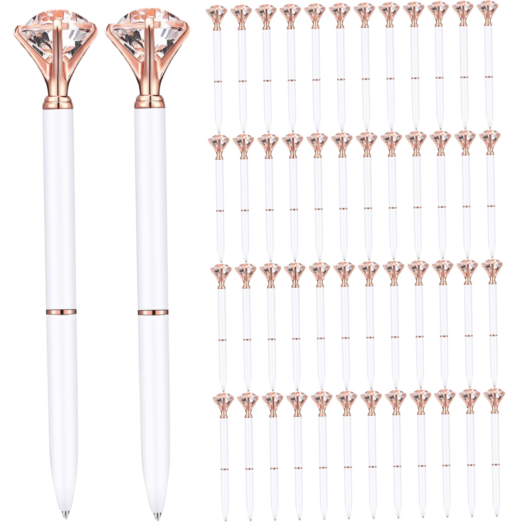Kugelschreiber mit schwarzer Tinte, 50 Stück, Diamantstifte mit feiner Spitze, Weiß und Roségold, 5, 5 Länge, ausgefallener Stift für Frauen, abnehmbarer, leicht nachfüllbarer Kugelschreiber für Schul