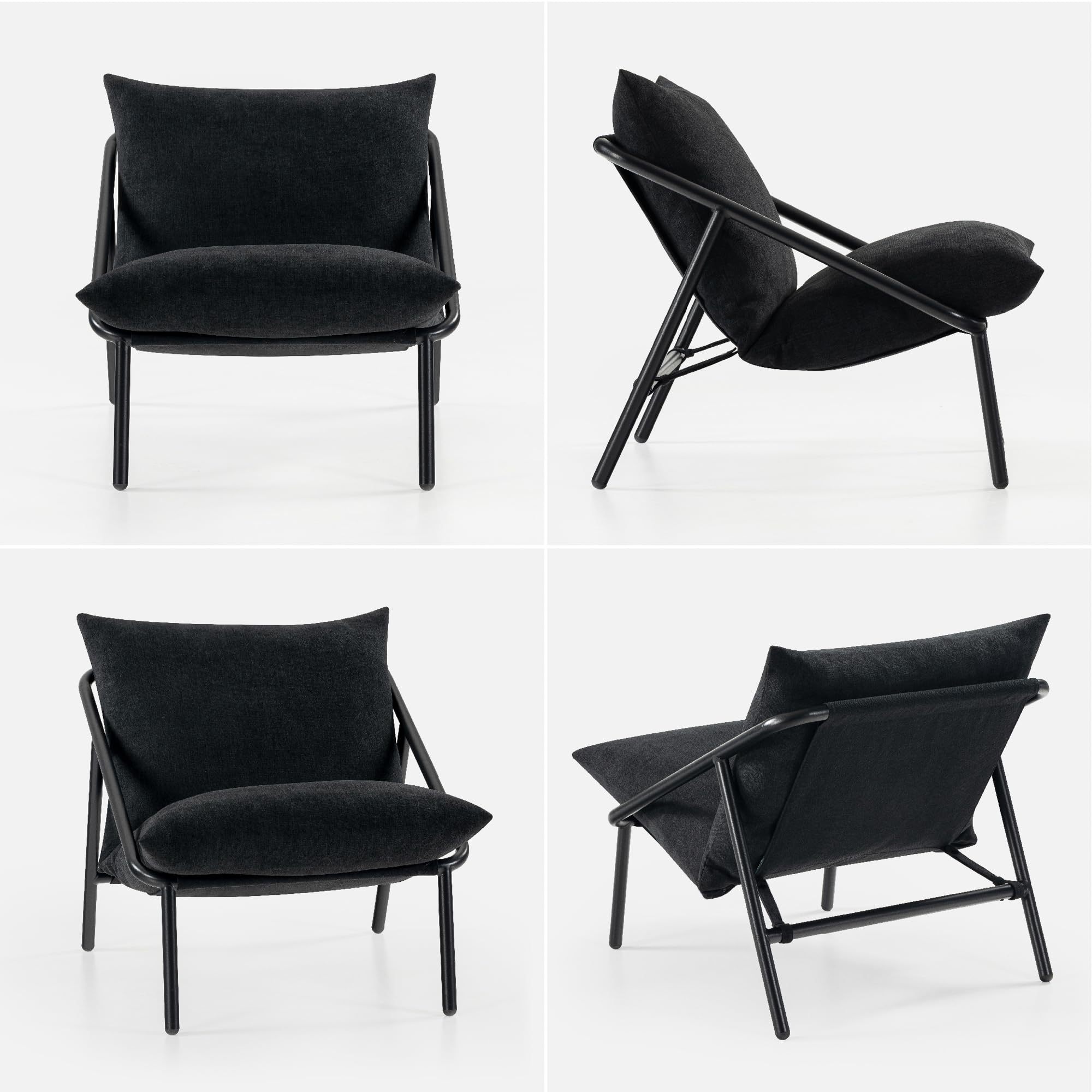 Zinus Ada Poltrona Relax 79x68x79 - Poltrona con struttura in metallo e imbottitura in schiuma a scaglie - Nero