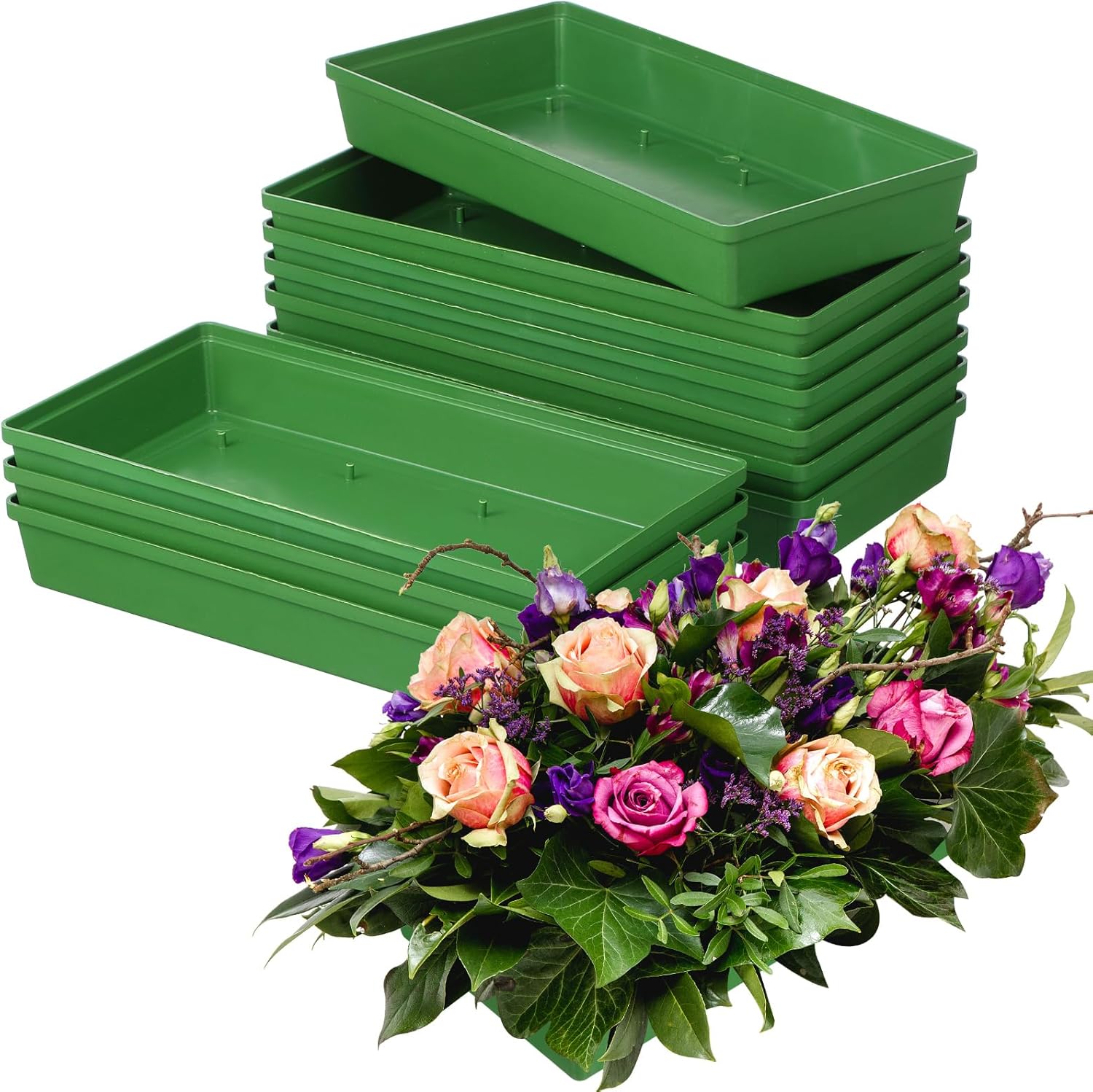 VILLCASE 10Pcs Floral Foam Trays for Flower Arrangements 10.62 X 5.11 Inch Plastic Floral Mud Plates Reusable Wedding Party Centerpiece Supplies