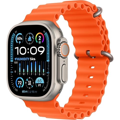 Apple Watch Ultra 2 [GPS + Cellular, 49mm] - Titanium Case with Orange Ocean Band, One Size (Renewed Premium)