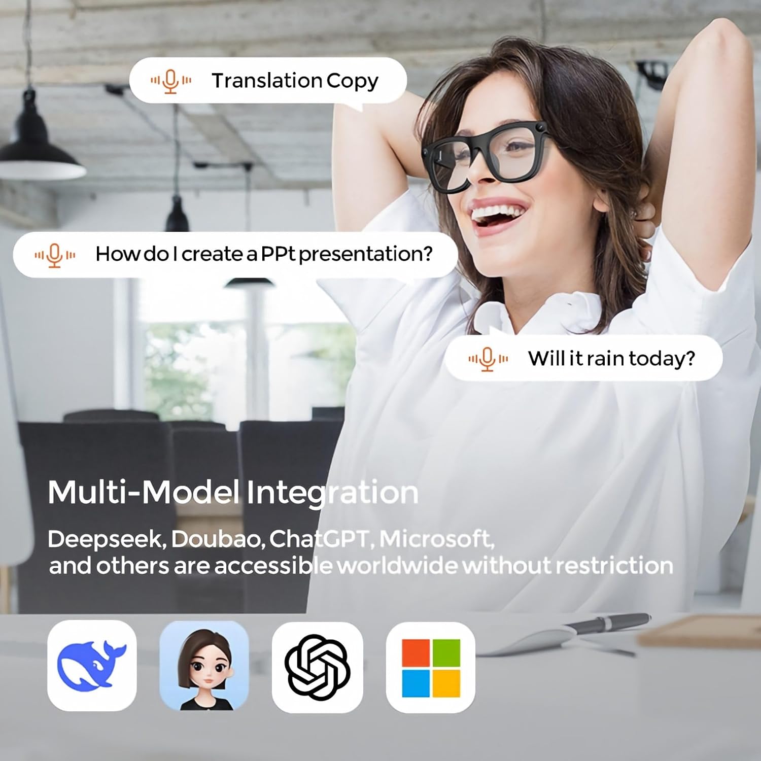 AI Smart Glasses Recording with 8MP Camera,1080P Anti-Shake Video