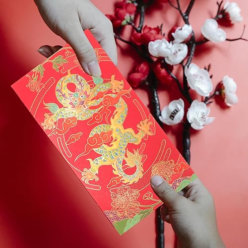 Miniatura 8 de 6 sobres rojos de Año Nuevo chino, sobres de dinero de Año Nuevo Lunar 2024, paquetes rojos, paquete de Hong Bao Lai See para festival de primavera,