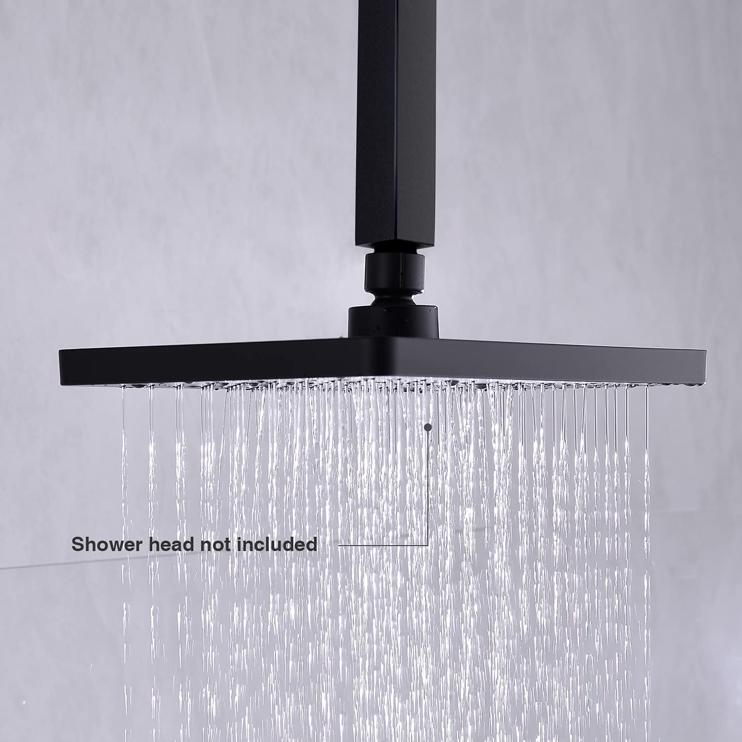 6 Inch Ceiling Mount Shower Arm Matte Black, Square Shower Head Pipe With Flange 1/2 NPT Tapered Threads Rain Shower Arm