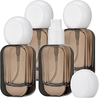 Segbeauty 1oz Fine Mist Glass Travel Size Spray Bottles Refillable, 4pcs Square Black Perfume Pump Bottles with Round Cap, 30ml Empty Cologne Bottle Atomizer, Portable Liquids Container for Travel