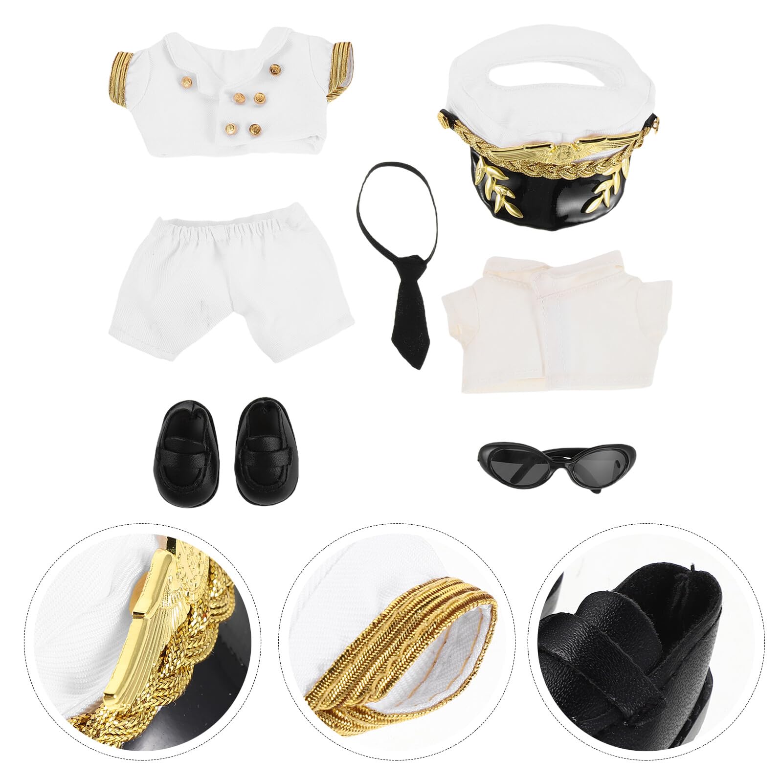 Gatuida Juego de Ropa de Piloto para Muñecas Pequeños Traje de Capitán Accesorios Decorativos y Negro Ropa Reutilizable de Peluche para Disfraz y Juego de Roles