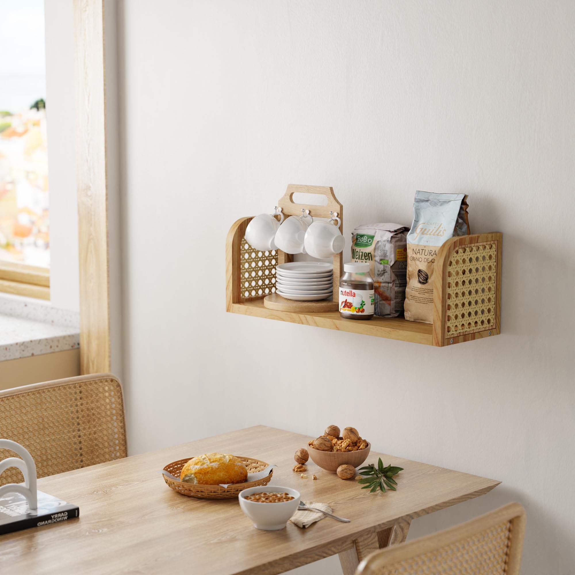 Huayeex Rattan Wandregal - Boho Deko Regal 37x30cm Für Wohnzimmer & Balkon