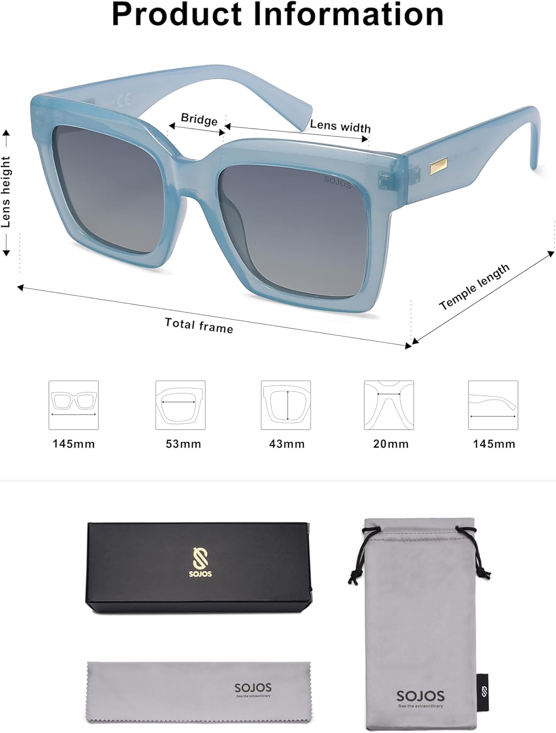 SOJOS Trendy Square Polarized Sunglasses for Womens Mens,Retro Plastic Frame Shades Designer Inspired Sun Glasses SJ2306 - Image 5