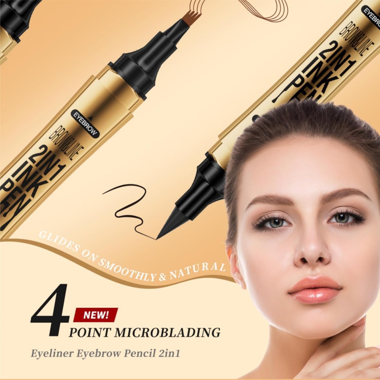 2 in 1 Magischer Augenbrauenstift, 2024 Upgrade Multifunktions-3D-Microblading-Augenbrauen-Tätowierungsstift 4-Gabelspitze mit Eyeliner, Doppelkopf-Augenbrauenstift Wasserdichte (4 Farben)