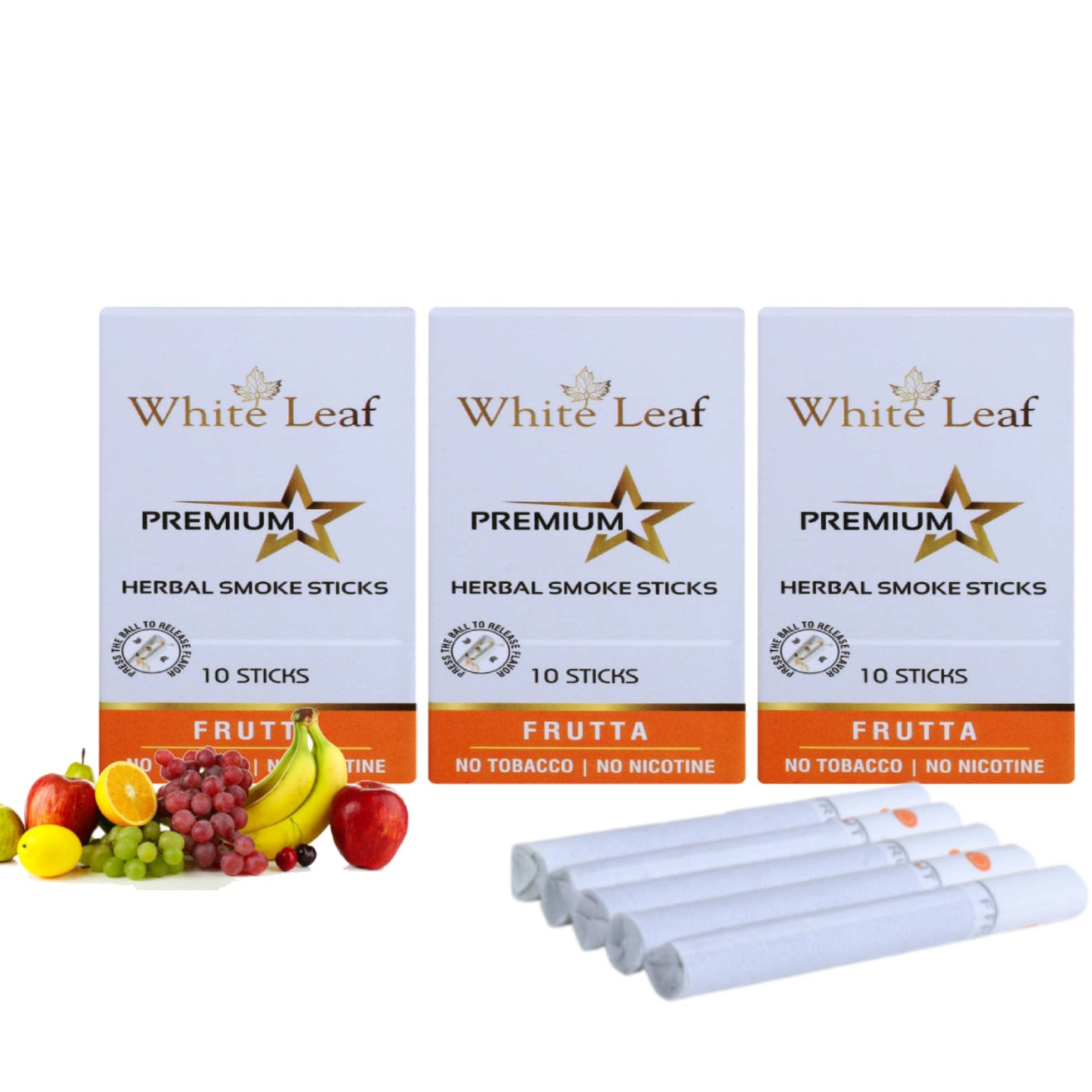 White Leaf Premium Herbal Smoke Cigarettes 100% Tobacco-Free, 100% Nicotine Free (Pack of 30 Sticks) Frutta Flavour Non Addictive - Helps to Quit Smoking | Smoking Cessation