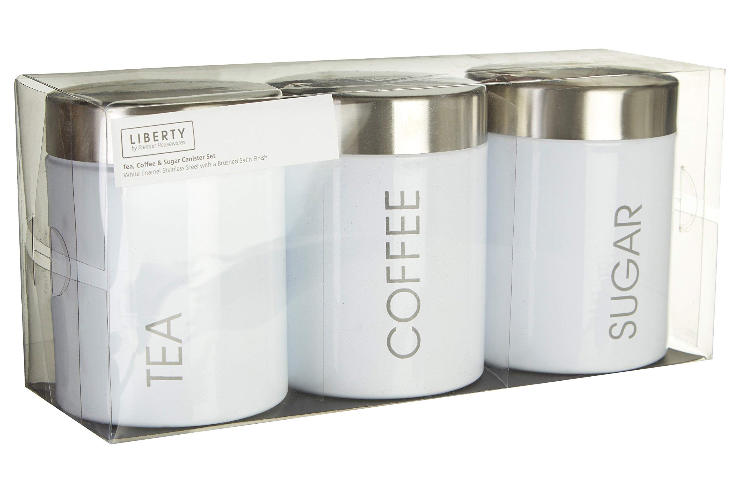 Premier Housewares Liberty Tea, Coffee and Sugar Canisters, Incremental Heights, Step Heights - Set of 3, Blue/Grey, H13 x W9.50 x D9.50cm