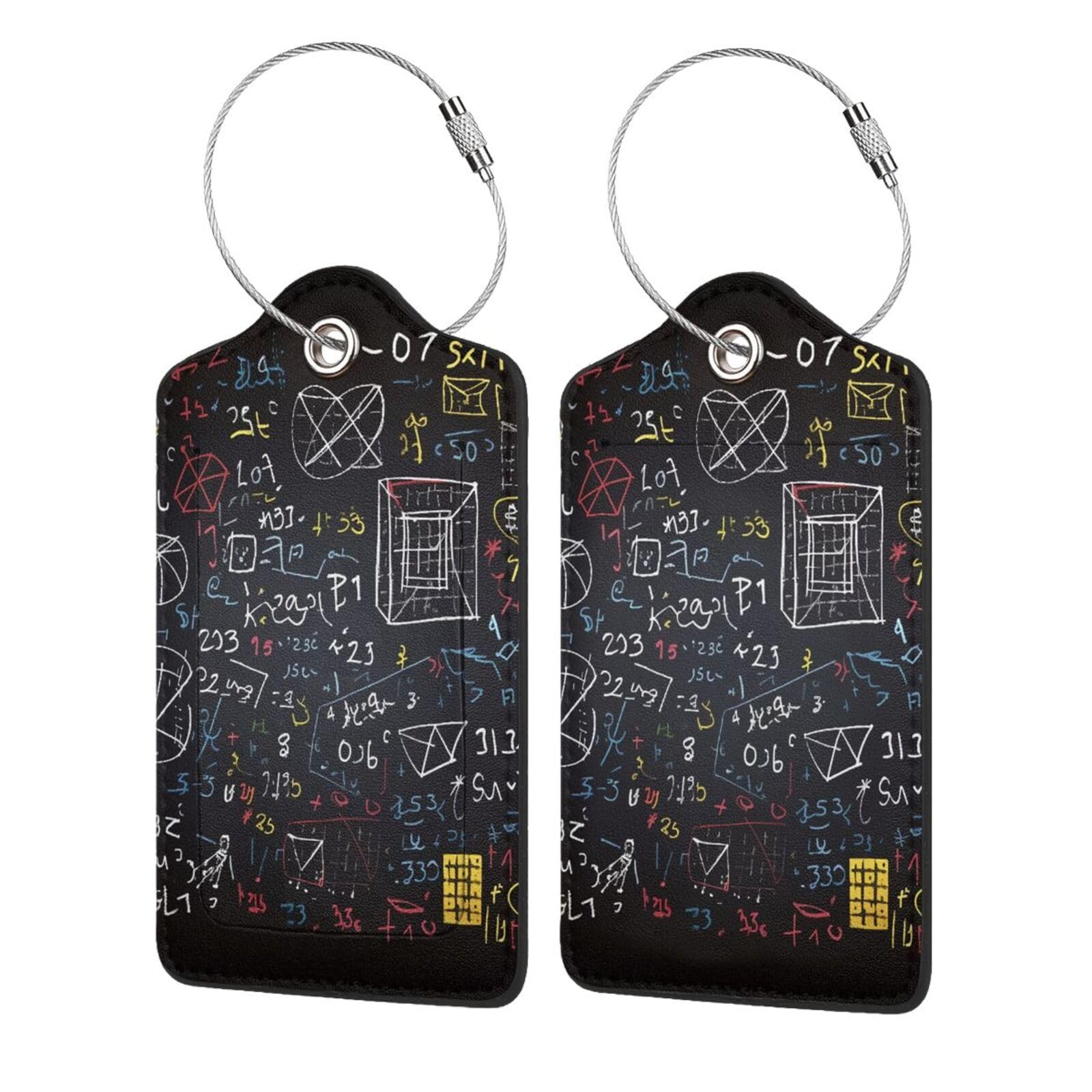 Etichette per bagagli matematica e fisica per valigie, 4 pezzi, in pelle PU, identificatori con anello in acciaio inossidabile, etichetta identificativa per la privacy con scheda indirizzo, etichetta