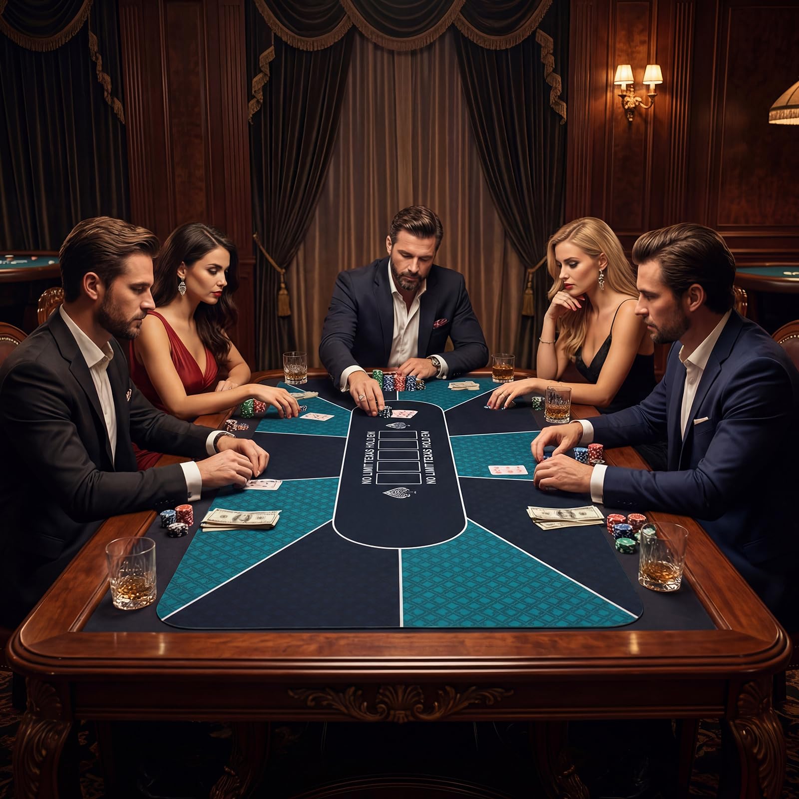 COSTWAY Alfombra de Póquer Texas Hold'em 179x89 cm, Repelente al Agua, Antideslizante, para 10 Jugadores