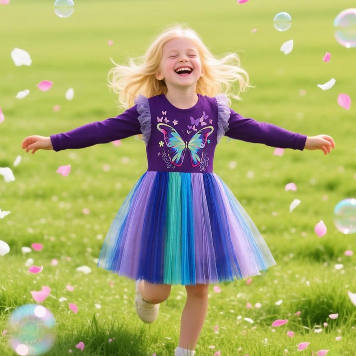 VIKITA Girls' Dresses Winter Long Sleeve Party Birthday Tulle Dresses for 3-12 Years - Image 5