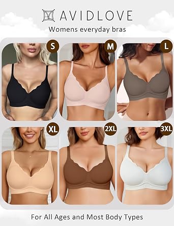 Avidlove Bras for Women No Underwire Seamless Push Up Bra Wireless Soft Bralettes Scalloped Full Coverage Everyday Bra