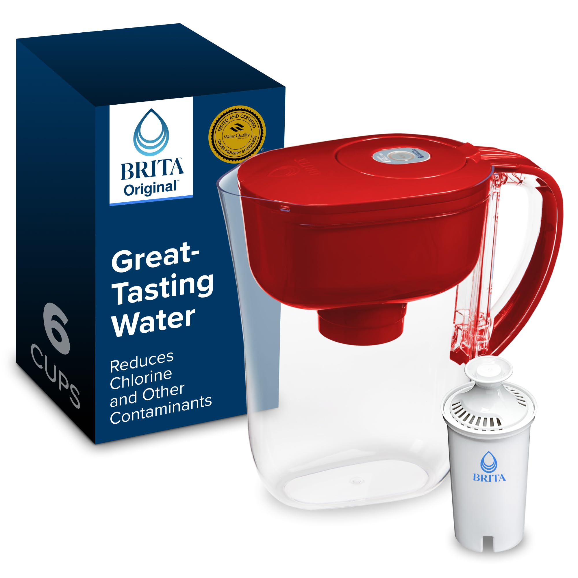 Brita Metro Water Filter Pitcher with SmartLight Filter Change Indicator, BPA-Free, Replaces 1,800 Plastic Water Bottles a Year, Lasts Two Months, Includes 1 Filter, Small - 6-Cup Capacity, Fiery Red