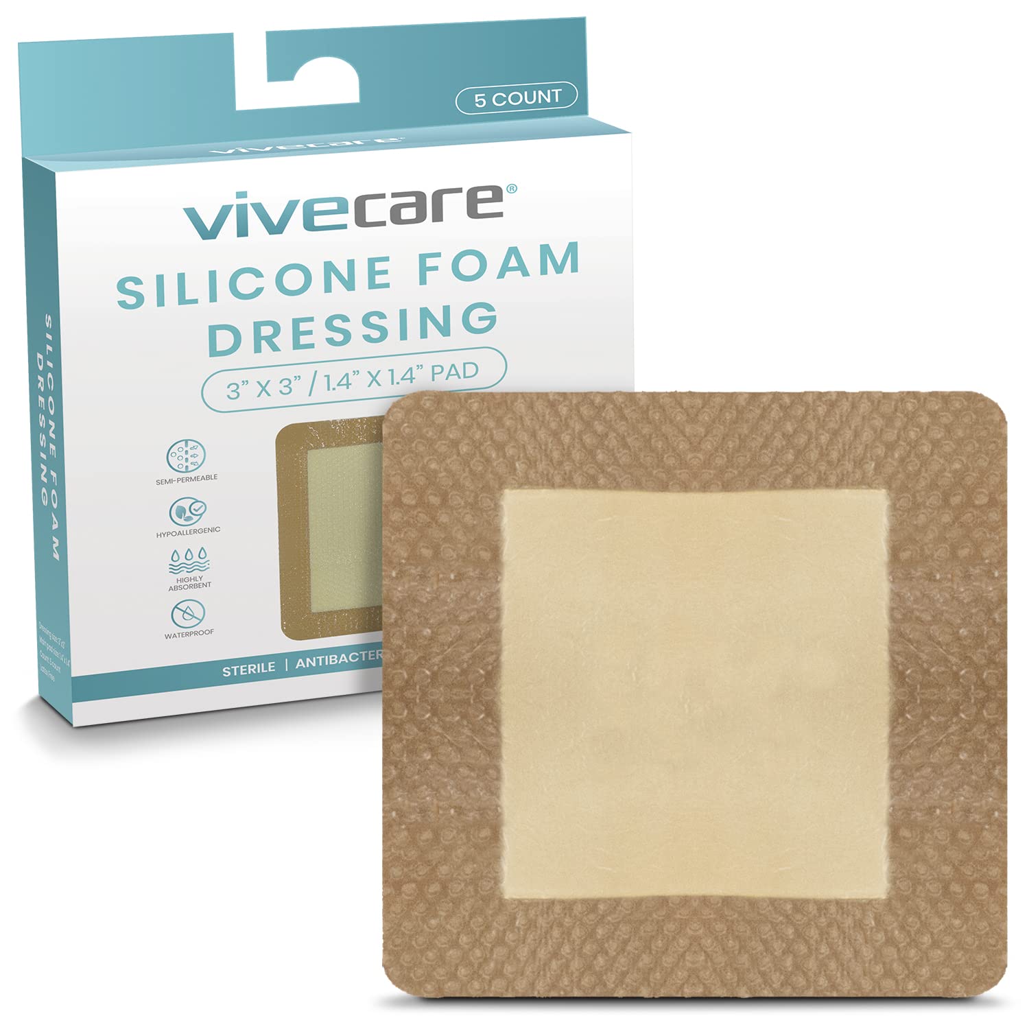 Buy ViveCare Silicone Foam Wound Dressing (3x3, 5 Pack) Large Self