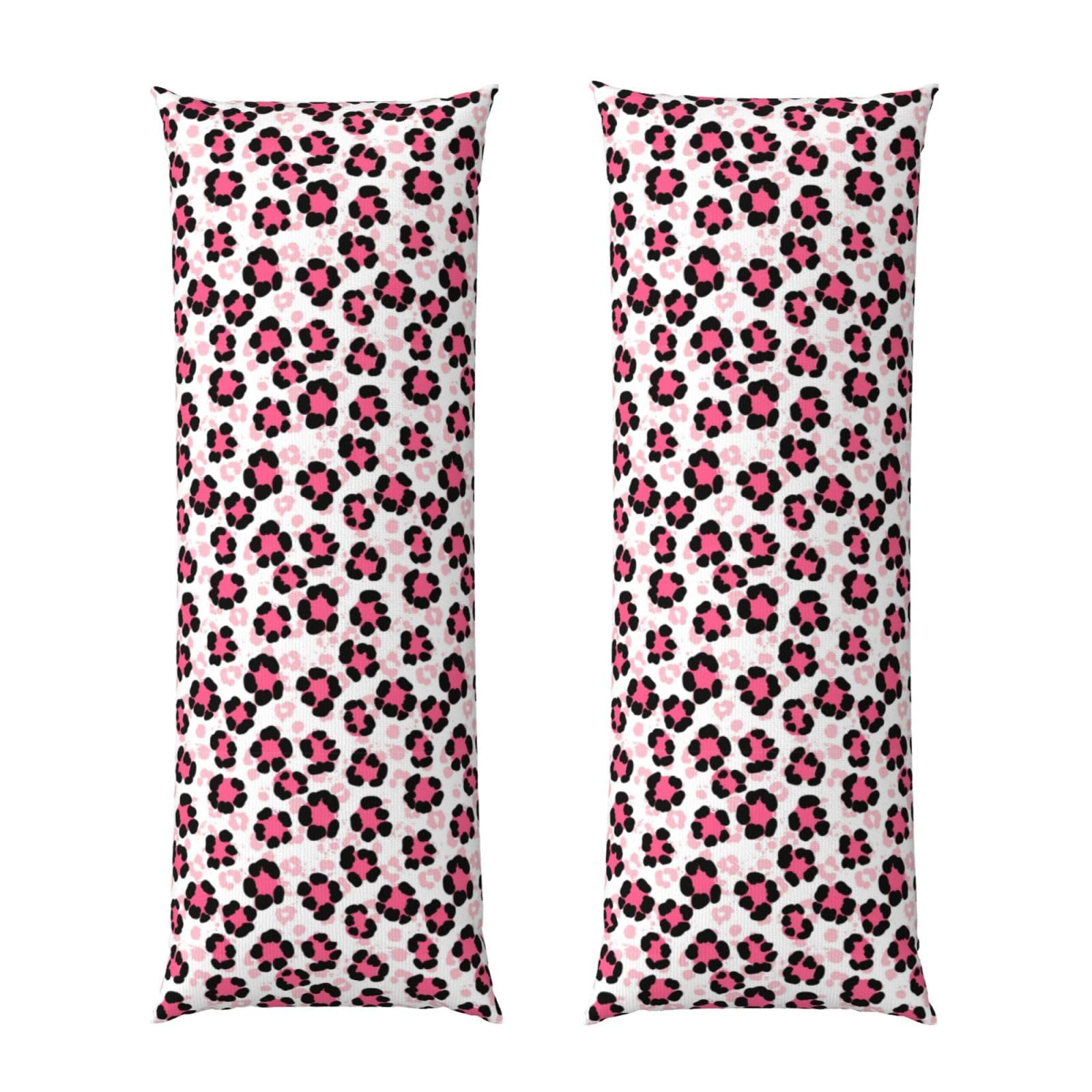 Body Pillow Cover 20x54, Paint Splatter Cheetah Leopard Print Pink, Decorative Zippered Pillowcase, Soft Cozy Flannel Fabric, Cushion Case for Couch Sofa Bedroom Home Decor