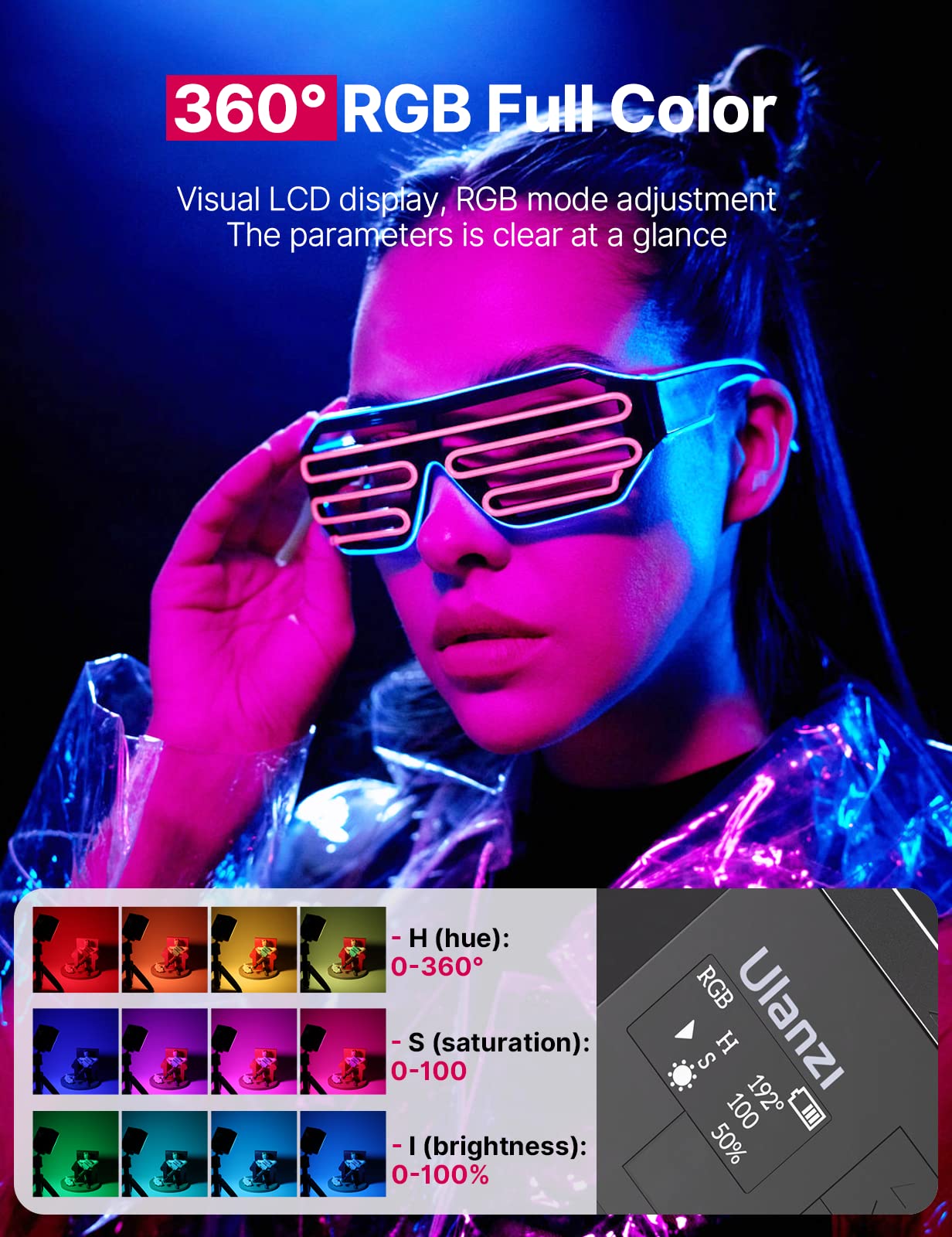ULANZI VL49 Pro Luce Video RGB, Luce Led Fotografia con Batteria da 2500mAh, Assorbimento a Magnete, Faretto Fotografico a 360° a Colori con 20 Effetti di Luce Simulata per Fotografia di Prodotti